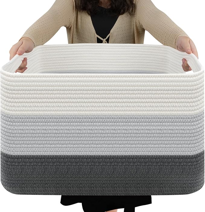 Amazon.com: NOONKTY Large Woven Basket Blanket Storage for Living Room ...