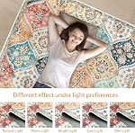 ROYHOME Machine Washable Moroccan Trellis Distressed Area Rug - Stain Resistant Non-Slip Floor Carpet - Vintage Medallion Accent - Farmhouse Dining Table - Bedroom, Cream/Multi, 4 x 6 Feet