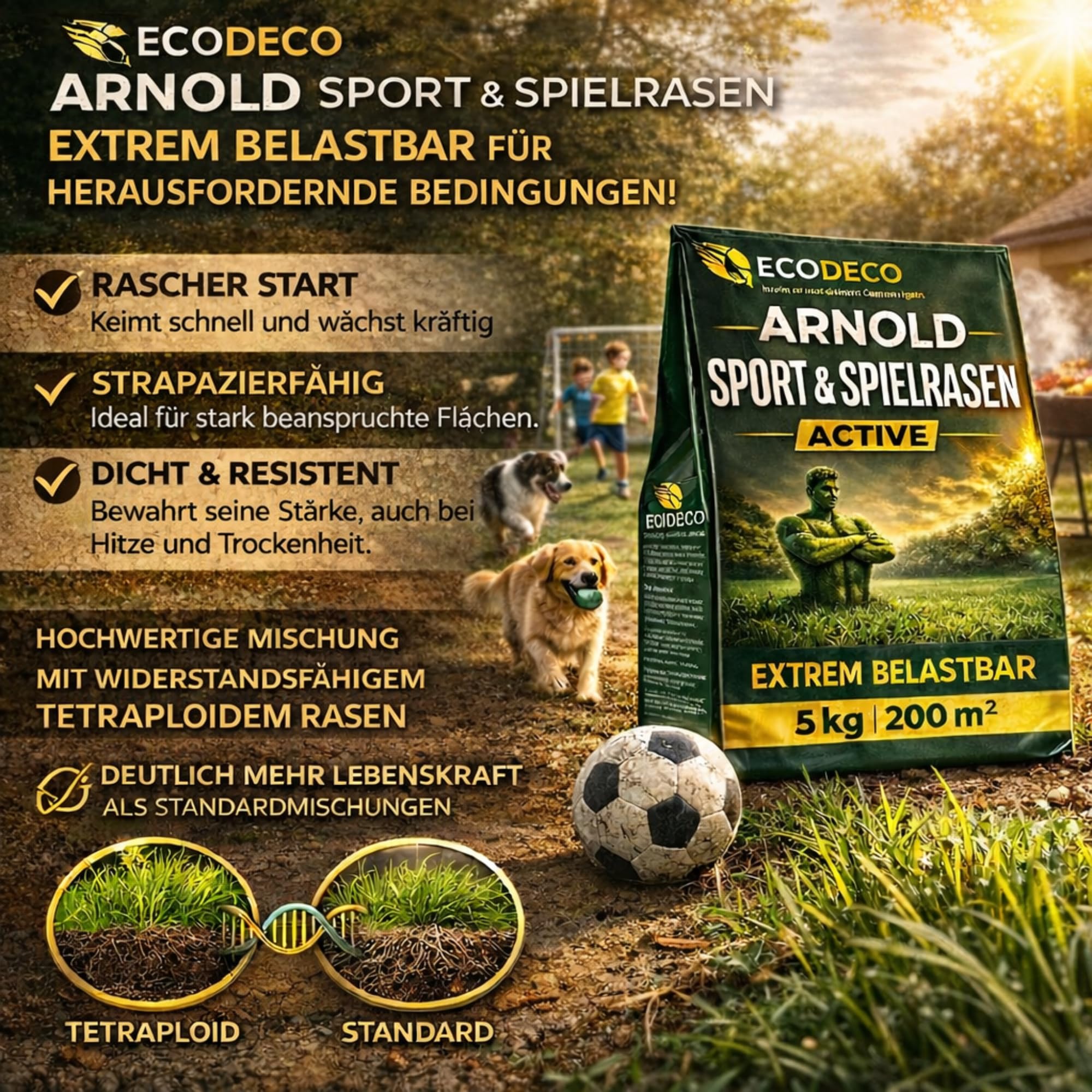 Semi Prato Crescita Rapida per Sport e Giochi - Sementi Prato Robuste e Resistenti alla Siccità - Ideale per Risemina Primaverile - 5 kg per 200 m²
