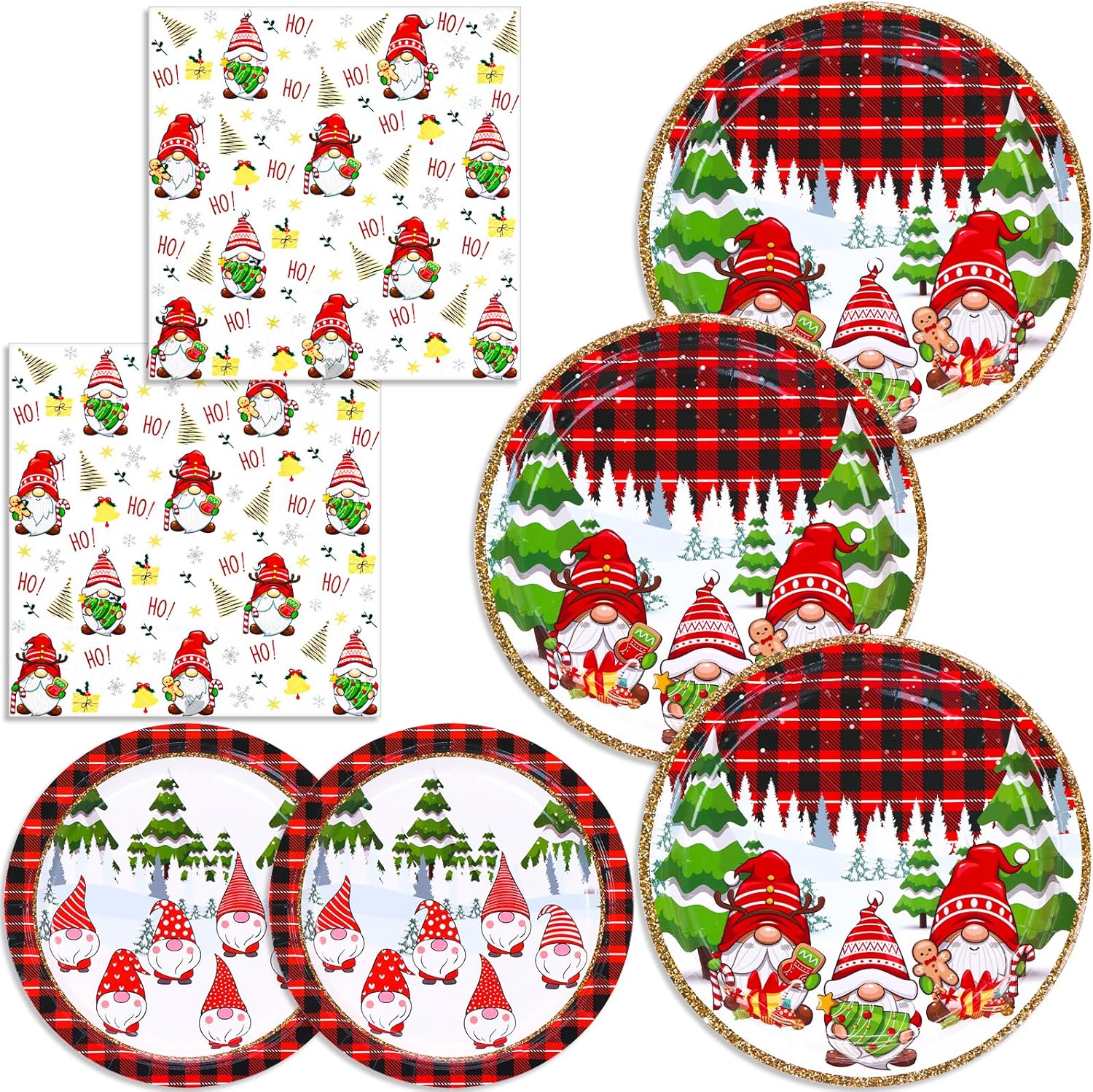 Gnomes Christmas Plates and Napkins, 150pcs Xmas Party