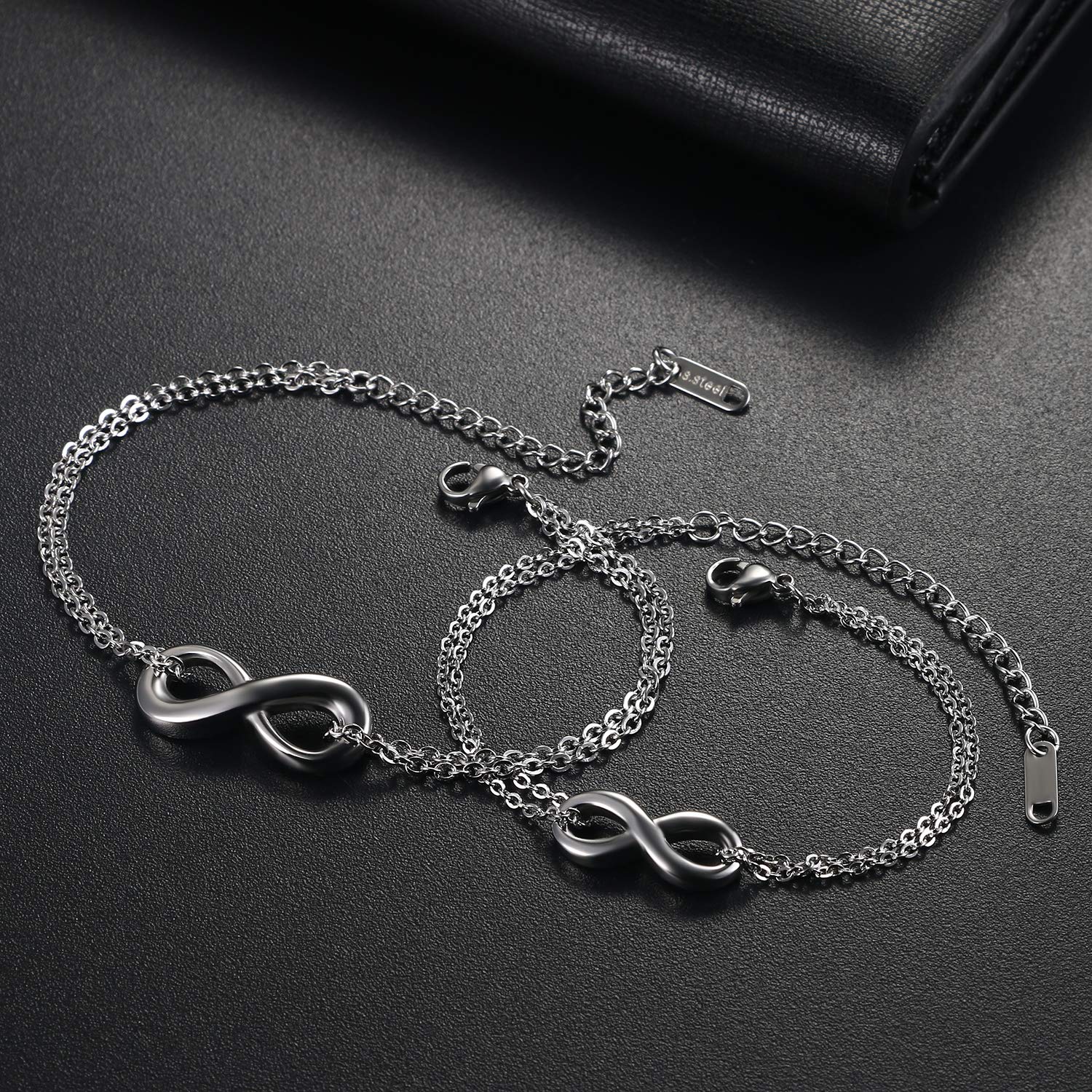 Flongo Pulseras de Parejas, Pulseras Hombre Mujer Brazaletes Infinitos, Pulseras Hombre Mujer Plata Infinito Personajes Símbolo, Acero Inoxidable
