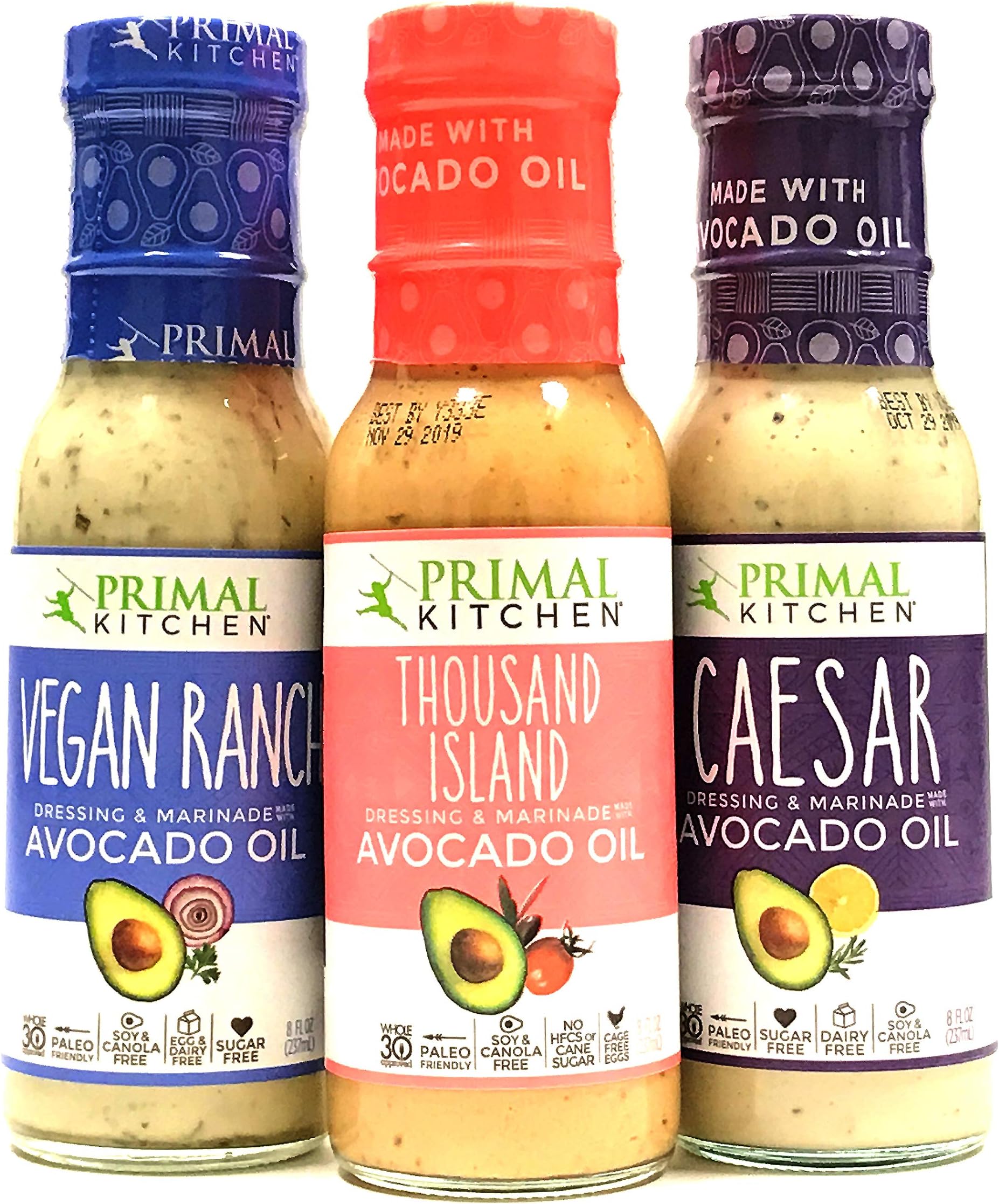 Primal Kitchen Dressing 3 Pack Sampler, Whole 30 Approved & Paleo Friendly (Thousand Island, Vegan Ranch, Caesar) 8oz Each