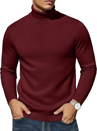EKLENTSON Mens Turtleneck Sweaters Knitted Pullover Long Sleeve Lightweight Slim Fit Sweater Fall Winter