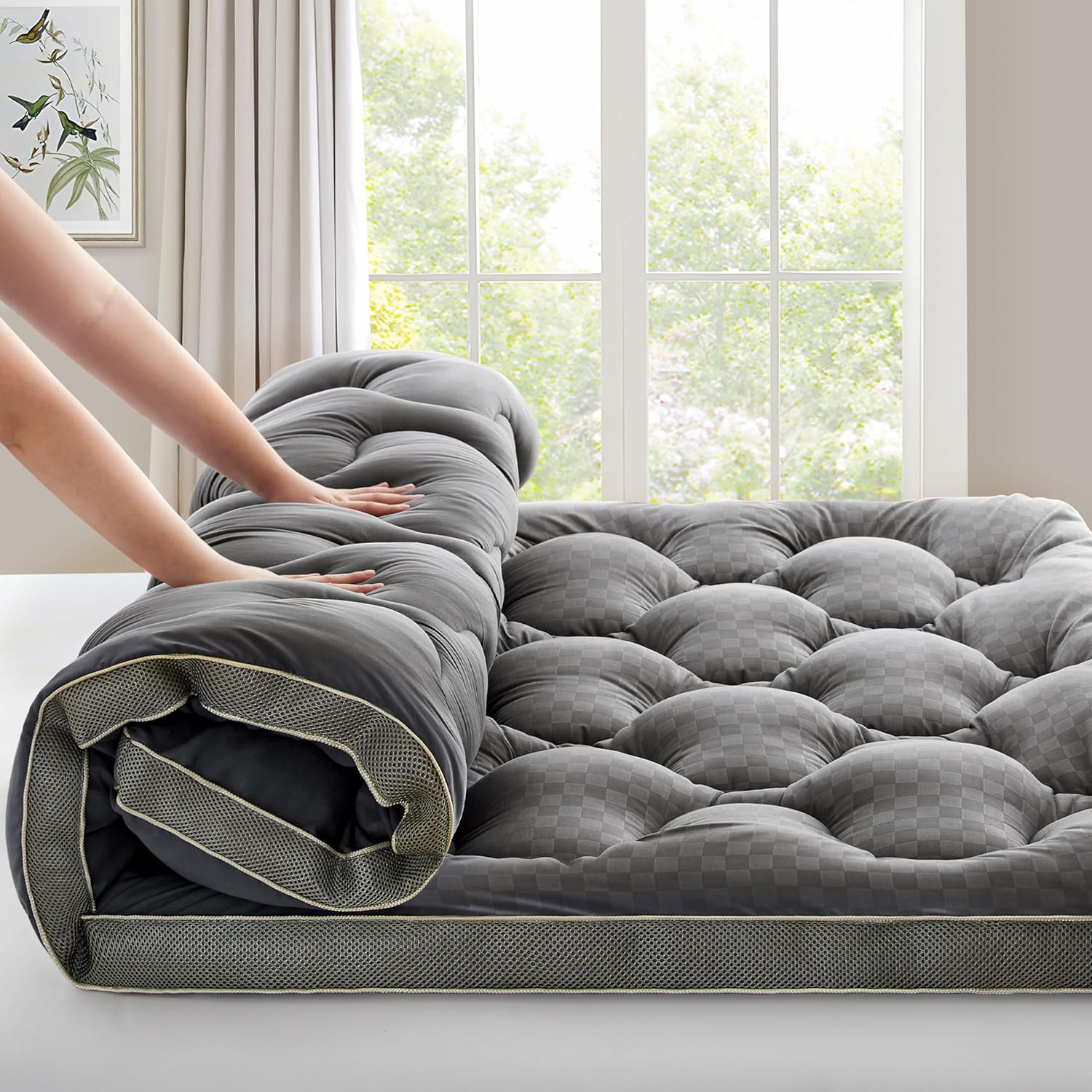 2~3In Extra Thick Mattress Topper Cooling Pillow Top Airflow Design for Hot Sleepers, Soft Comfort & Supportive, Pressure-Relieving Pad for Back & Side Sleepers, Easy Setup & Wash, Queen 60”*80”