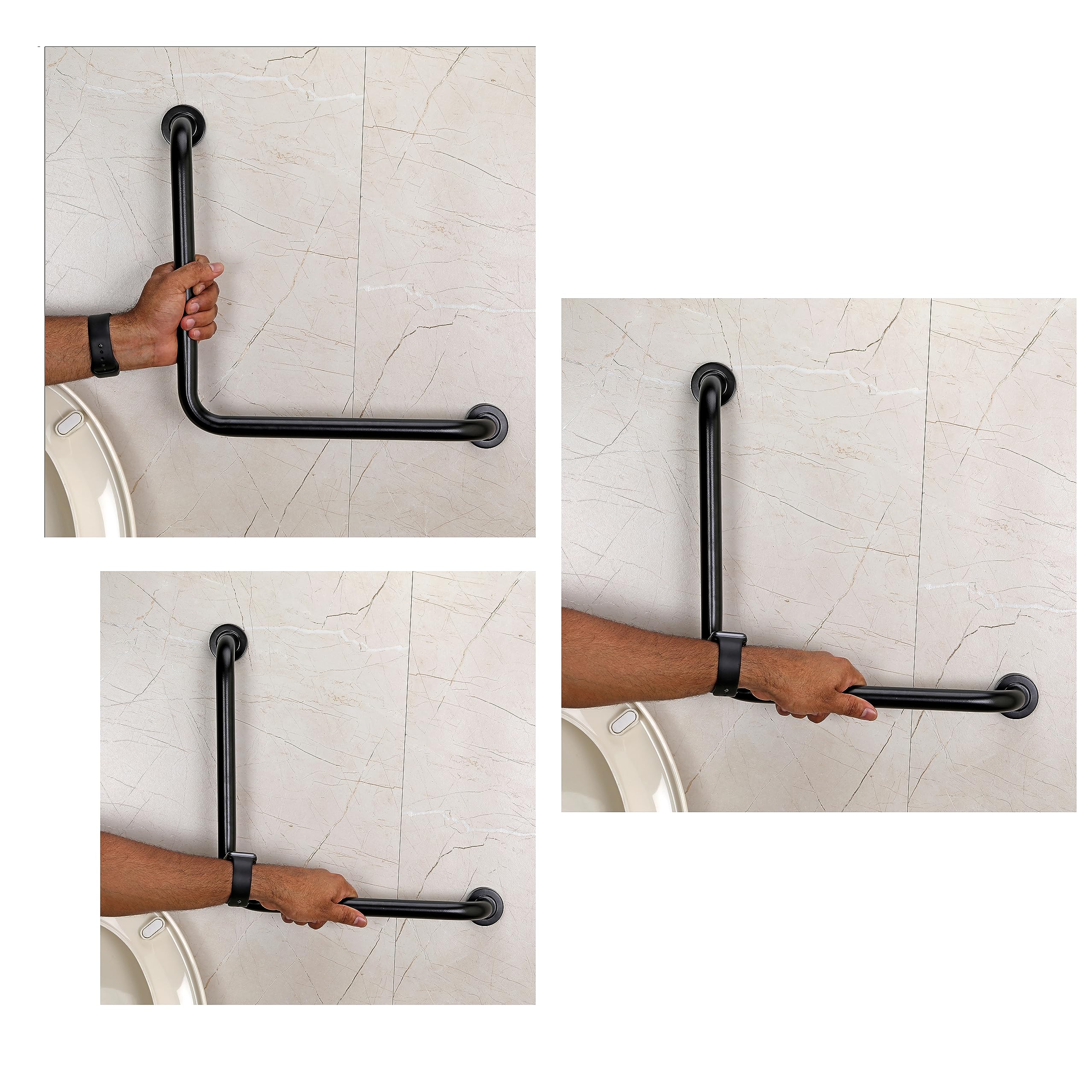 FORTUNE Stainless Steel L Shape Grab Bar for Bathroom & Bathtub Wall Mounted Safety Hand Support Rail, Balance Handle, Towel Bar, Bathroom Accessories Homes, Hotels - (Pack of 3, Black Finish) (B09SBDQVPG) Amazon Price History, Amazon Price Tracker