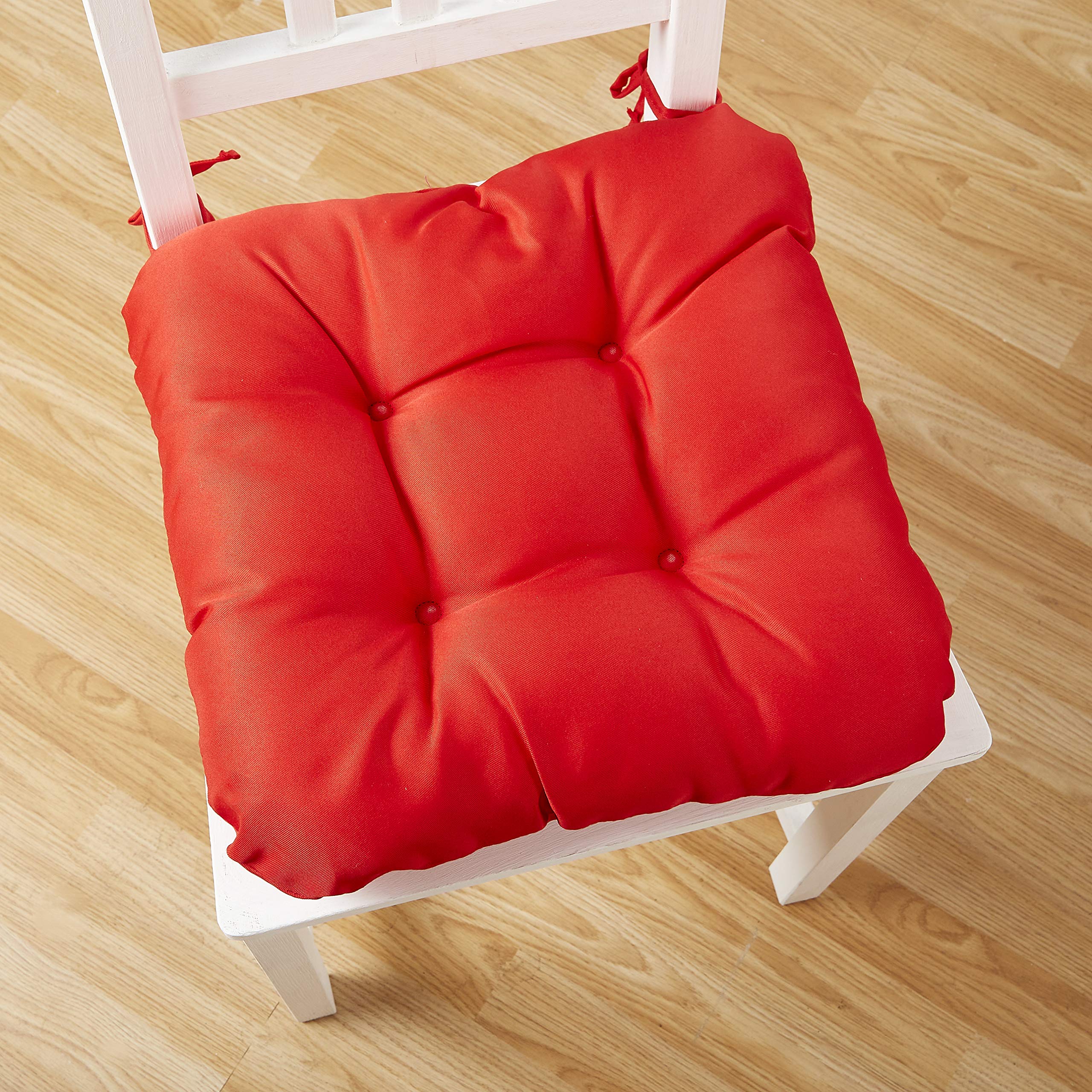 The Duvet & Pillow Company DINING/GARDEN CHAIR SEAT PAD CUSHIONS | 100% Cotton | Non-slip Tie Fastening | 8 COLOURS | 2 or 4 Pack (2 Pack, Red)