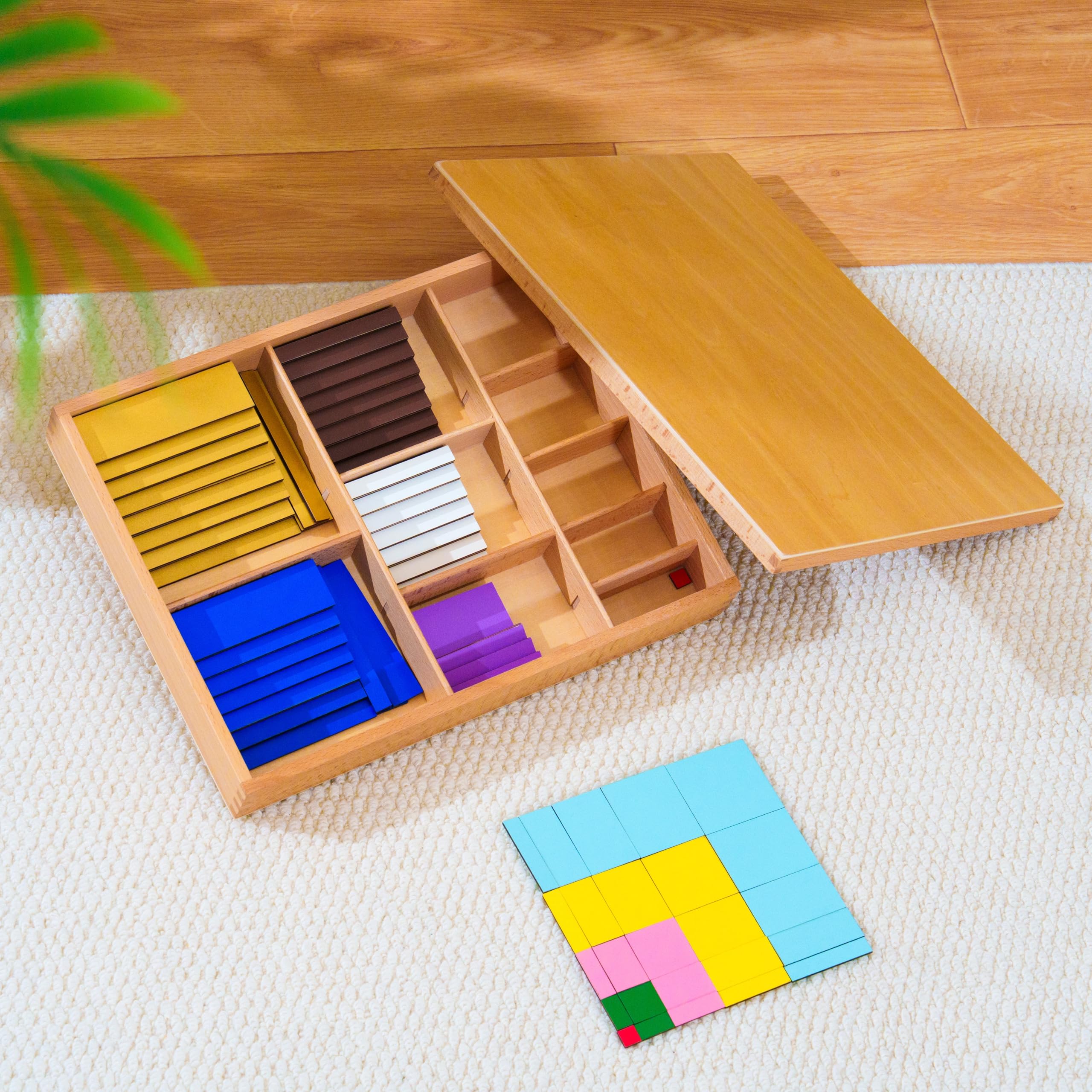 Montessori materiały matematyczne – drewniana zabawka edukacyjna do liczb i liczb, przedszkola i szkoły podstawowej, domowej i klasy od 3 lat (kwadraty dekanomialne Montessori)
