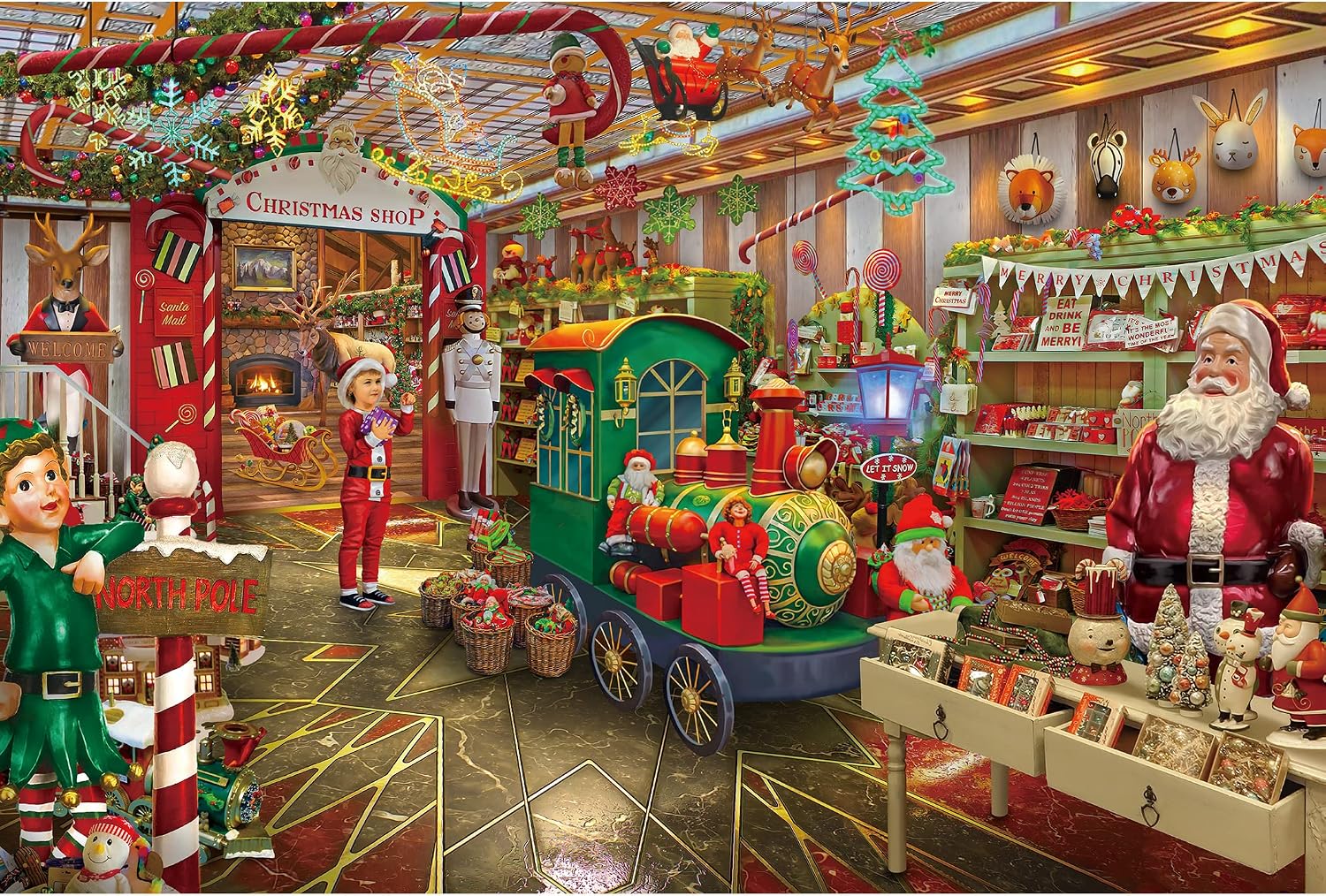 Becko US Puzzles for Adults Wooden Jigsaw Puzzles 1000 Pieces Puzzles for Adults and Kids - Christmas Store with Santa Claus