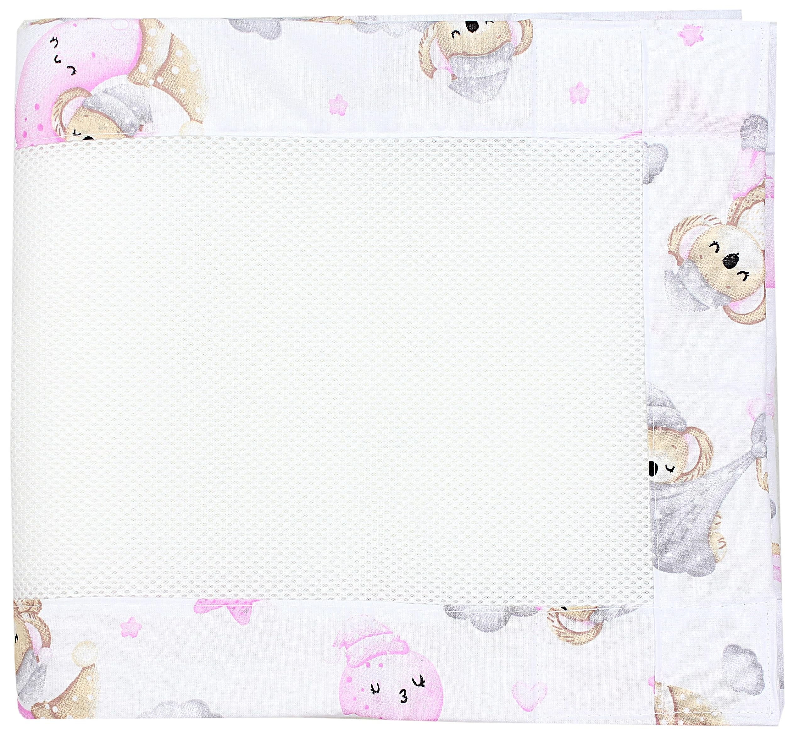 TupTam Bettumrandung Babybett 3D Mesh Nestchen – Gitterstäbe Schutz Netz 2er, Farbe: Schlafender Koala Grau Rosa, Größe: ca. 128 x 30 cm (für Babybett 140x70)
