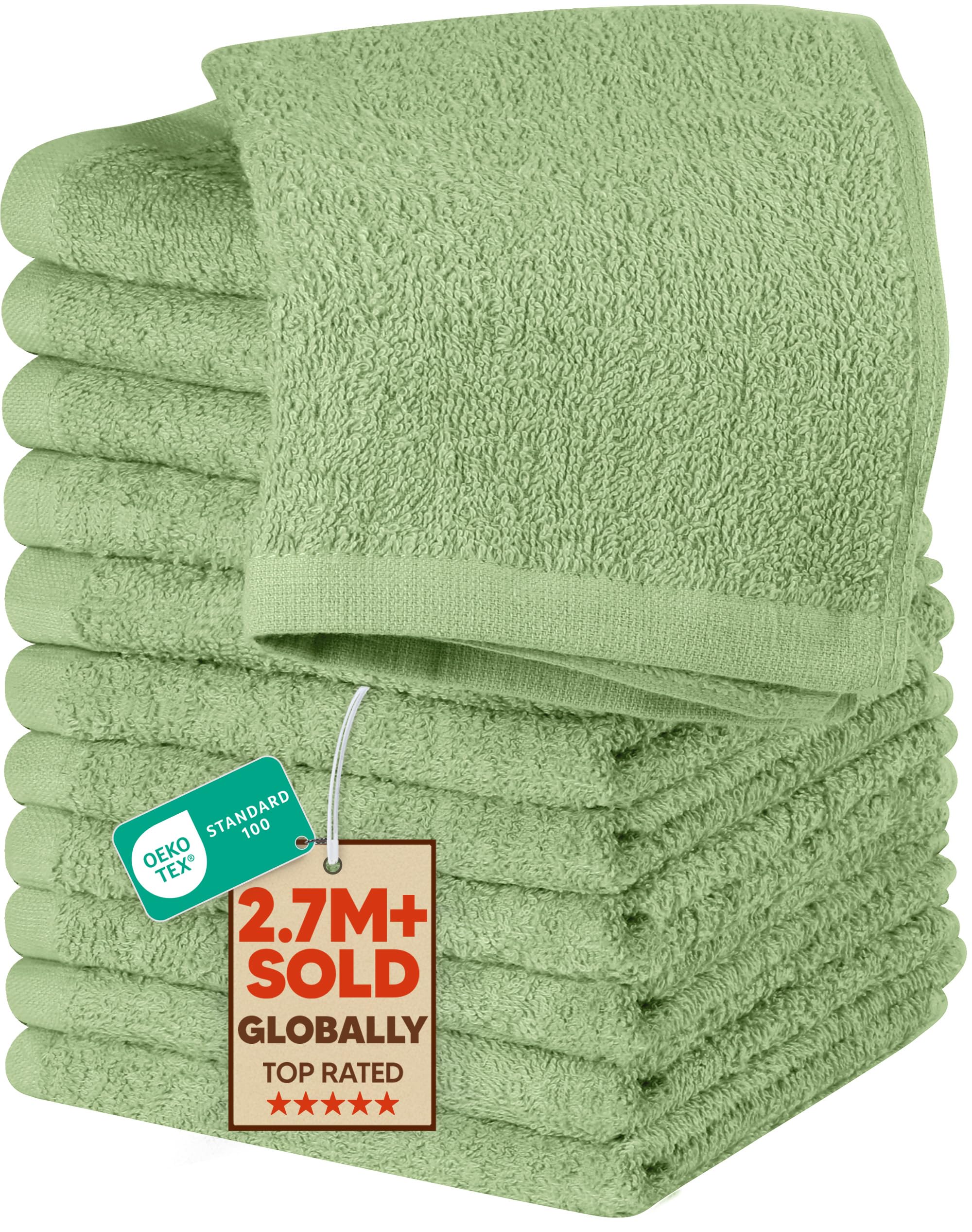 Utopia Towels Cotton Washcloths Set - 100% Ring Spun Cotton, Premium Quality Flannel Face Cloths, Highly Absorbent and Soft Feel Fingertip Towels (12 Pack, Sage Green) — image 1