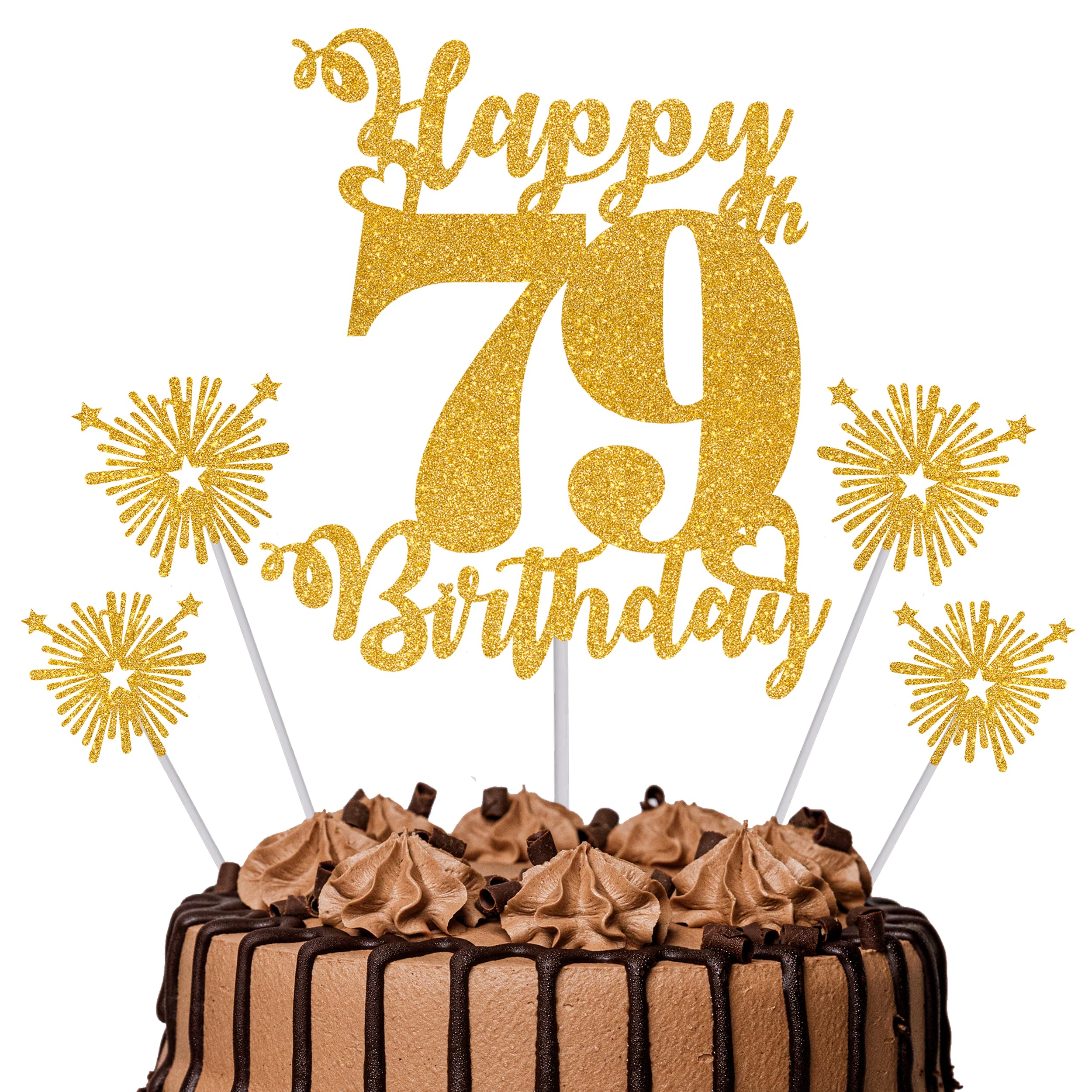 Gold Glitter 96th Birthday Cake Topper Set – 5 Piece Premium Glitter Birthday Decoration & Party Supplies for Men, Women & Kids – 96th Birthday — view 100