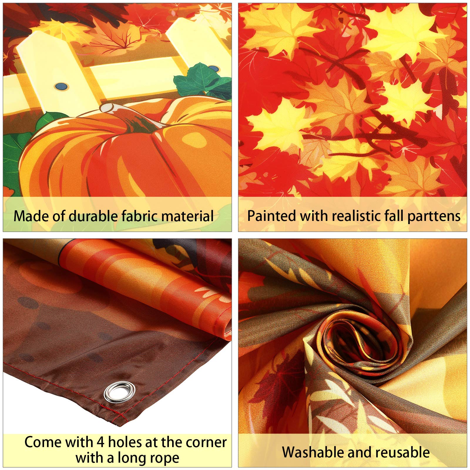 Türbanner "Happy Fall" – Herbstdeko Mit Kürbismotiv, 0,9x1,8 M, Aus Polyester, Für Erntedank & Geburtstagsparty