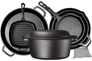 Bruntmor Pre Seasoned Skillet & Pot Set: Durable 8-Piece Cast Iron Kitchen Set