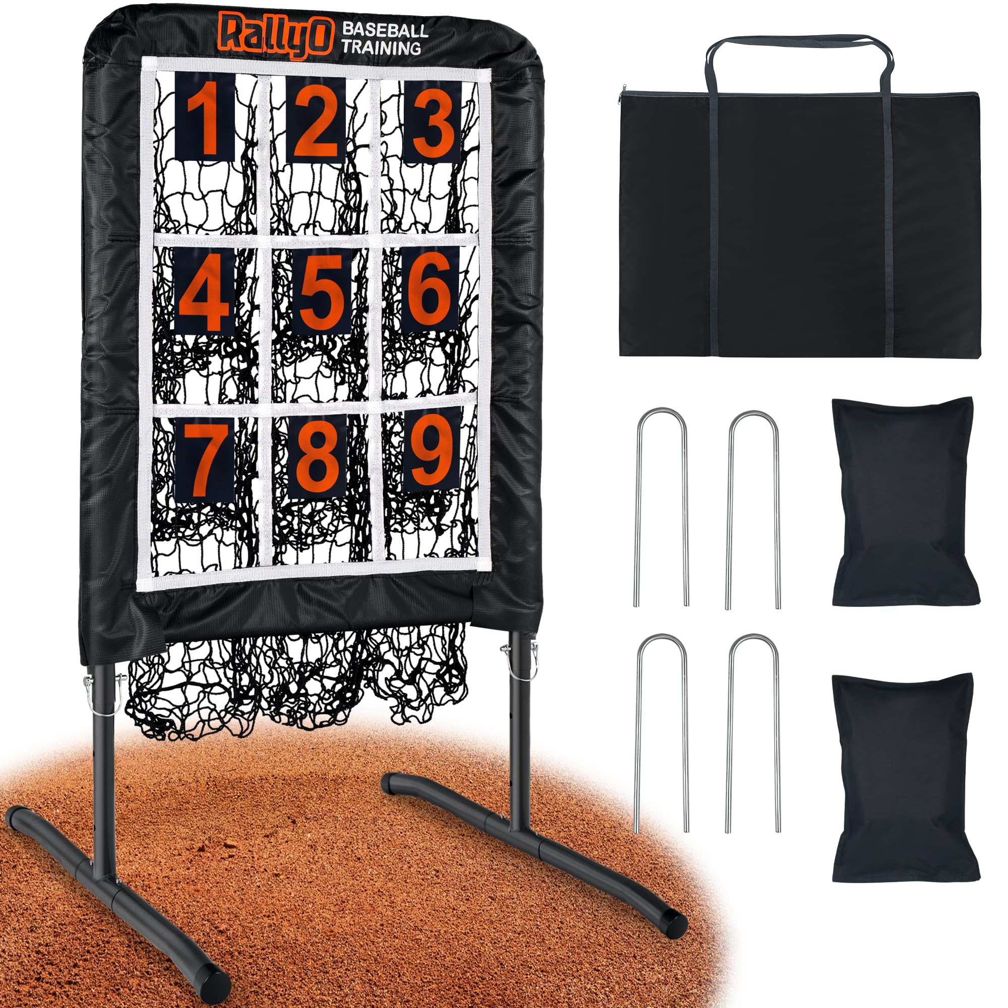 Pitching Net, 9 Hole Baseball &amp; Softball Pitching Net with Strike Zone, Adjustable Pitching Target with 9 Pocket Design, Portable Pitching Practice Equipment