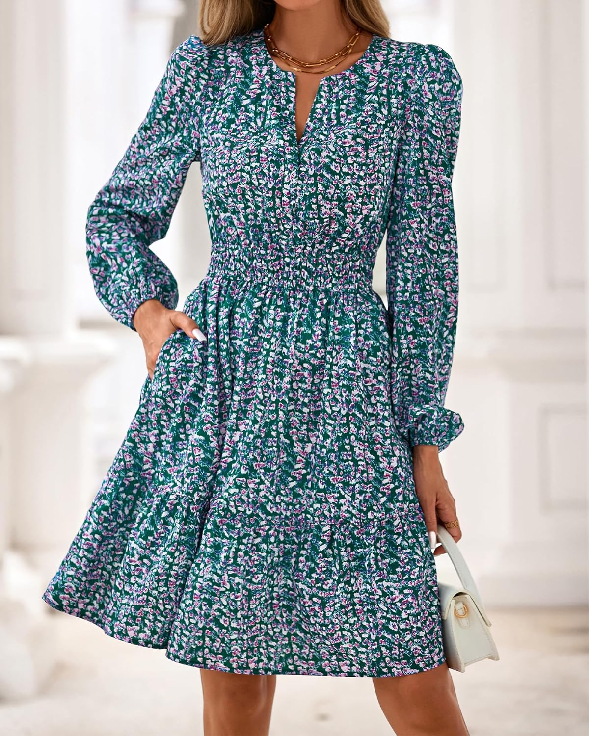 BTFBM Long Sleeve Dress for Women 2026 Spring Summer Mini Elastic Waist Floral Boho Beach Vacation Wedding Guest Dresses - Image 6