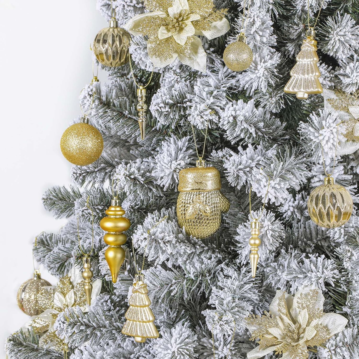 80pcs Christmas Balls Ornaments Set, Shatterproof Plastic Baubles Christmas Pendant for Xmas Tree, Holiday Wedding Party Decoration with Lanyards Included, Gold