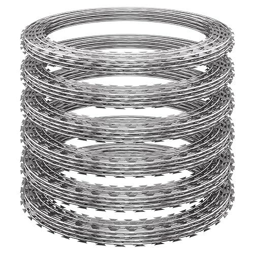 296ft Razor Wire 6 Rolls, Silver Razor Fencing, Galvanized Concertina