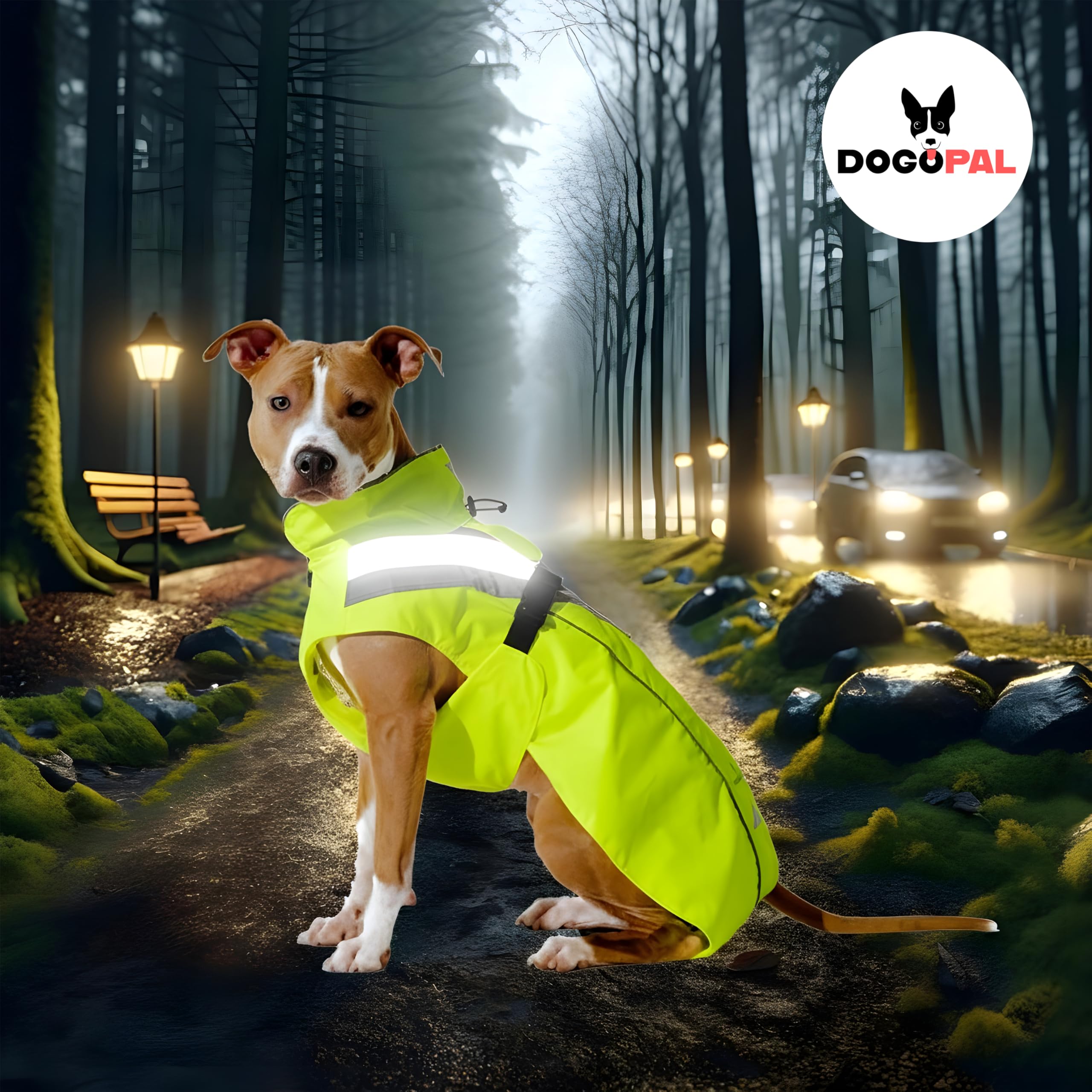 DOGOPAL Chubasquero Reflectante para Perros, Impermeable para Perros, Poncho de Lluvia Ligero con Abertura para arnés para Perros pequeños, medianos y Grandes (Amarillo, XL)