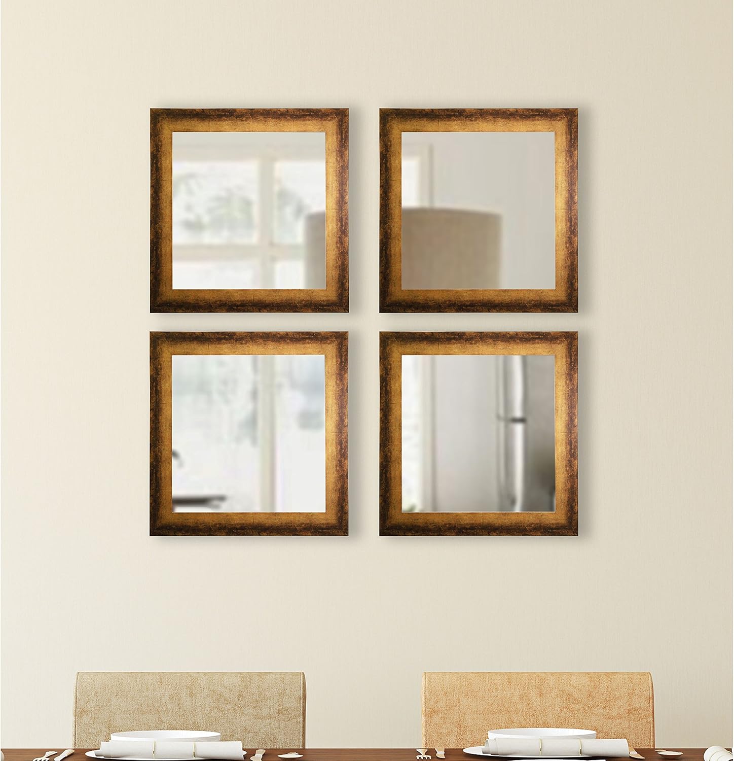 American Made Rayne Tarnished Bronze Square Mirror Set of 4
