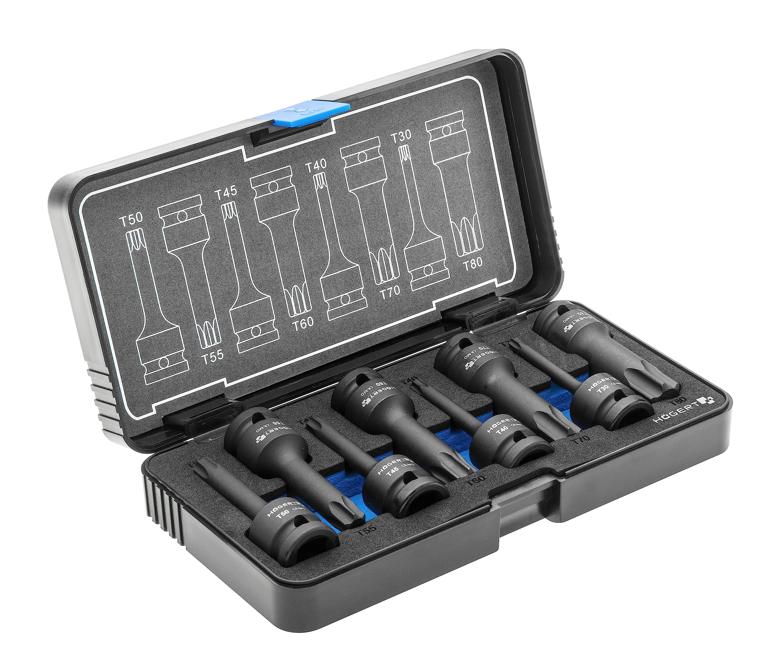 Högert Tecnica – Avvitatore a percussione ad aria compressa Torx, 8 pz. 1/2", CrMo – cacciavite a percussione TORX per il servizio auto e meccanico.