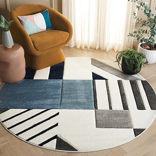 Miniatura 21 de SAFAVIEH Hollywood Collection - Alfombra para pasillo, 2 pies 3 pulgadas x 6 pies, marfil y azul pavo real, diseño moderno de mediados de siglo, no