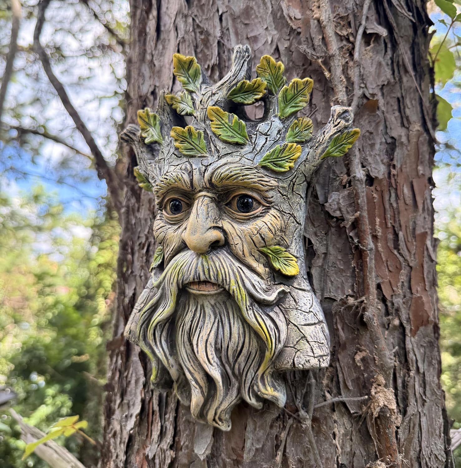 coolboy Tree Faces Bird Feeder Garden Decor,Whimsical Tree Hugger Sculpture,Funny Old Man Bird Feeders with a Leaves for Outdoor & Fences,Trees Decoration Outdoor Wallmounted Statue