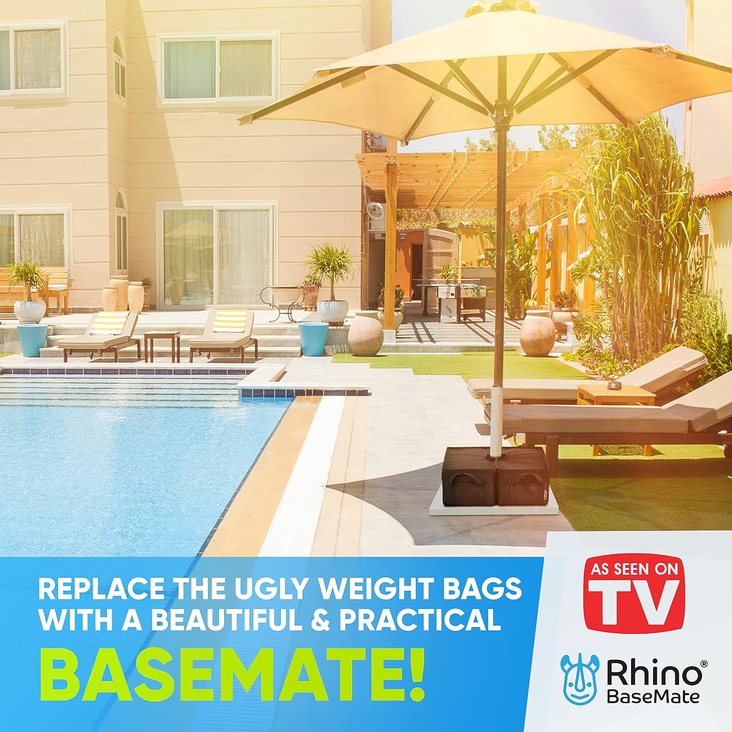 Rhino BaseMate 18" 2-Pack Umbrella Base Weight – Fits Offset, Cantilever & Outdoor Patio Umbrellas – Detachable Design – Black – Easy Setup