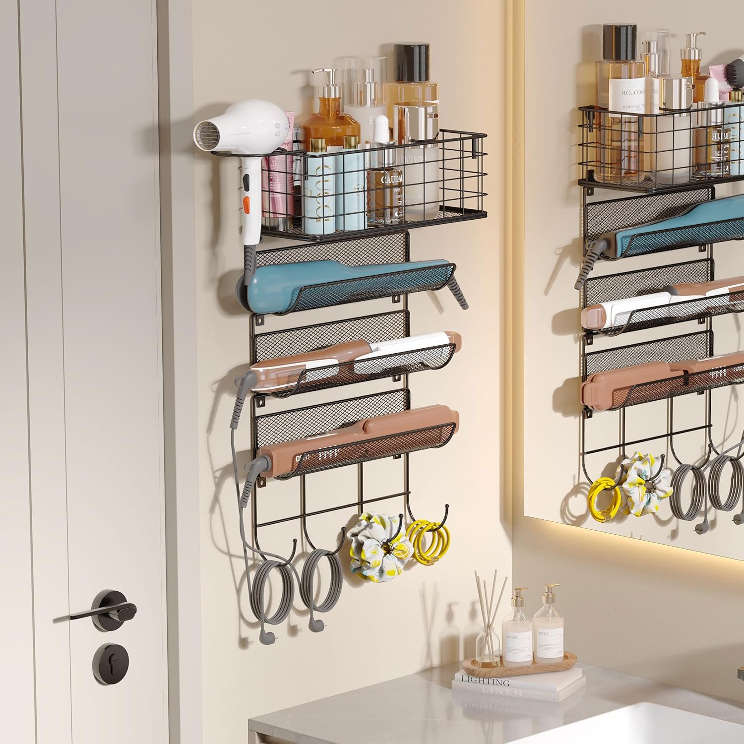 Wall-Mounted Hair Dryer Holder Styling Tool Organizer 4-Shelf Storage Wire Basket with Hook Heat Safe Rack for Hair-Straighteners,Curling Wands,Flat Iron,Perfume,Cabinet Door Bathroom Kitchen Wall-Mounted Hair Dryer Holder Styling Tool Organizer 4-Shelf Storage Wire Basket with Hook Heat Safe Rack for Hair-Straighteners,Curling Wands,Flat Iron,Perfume,Cabinet Door Bathroom Kitchen
