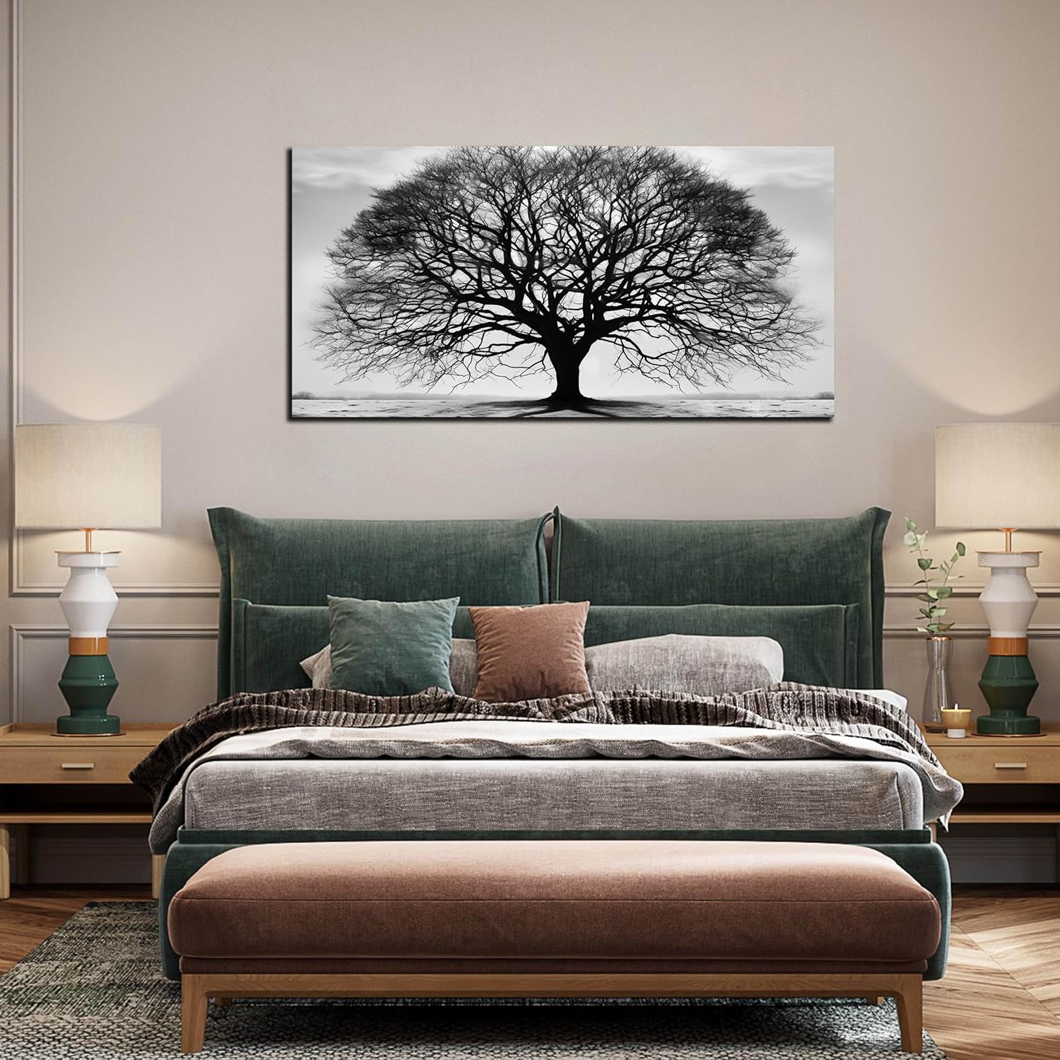 Prepeyssee Tree of Life Wall Art Large Artwork Black and White Wall Art Modern Landscape Nature Canvas Prints Decor for Living Room Bedroom Office Ready to Hang 29"x59"