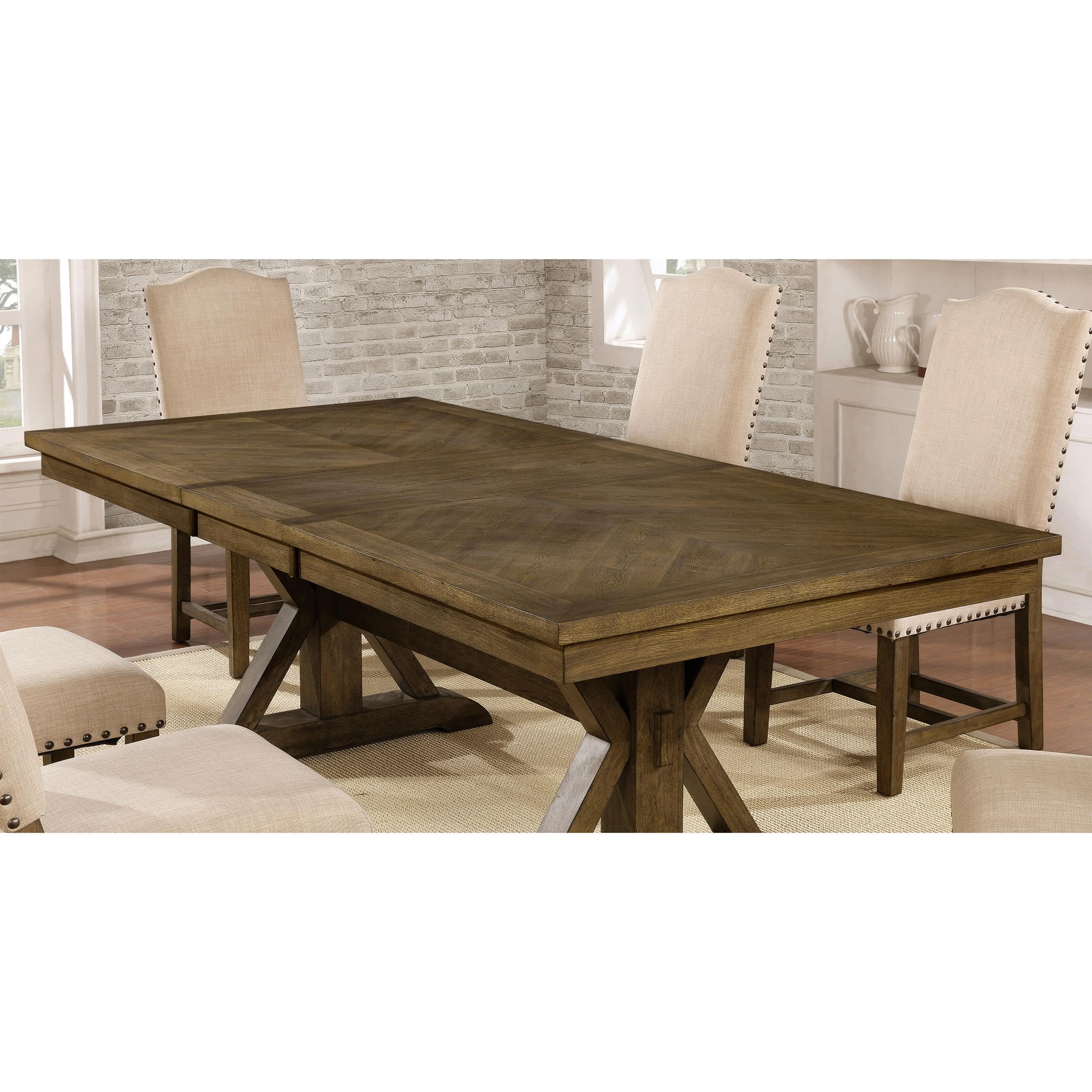 Condition photo showing As Is for furniture of america kora rustic wood extendable dining table in rustic brown (table legs only)