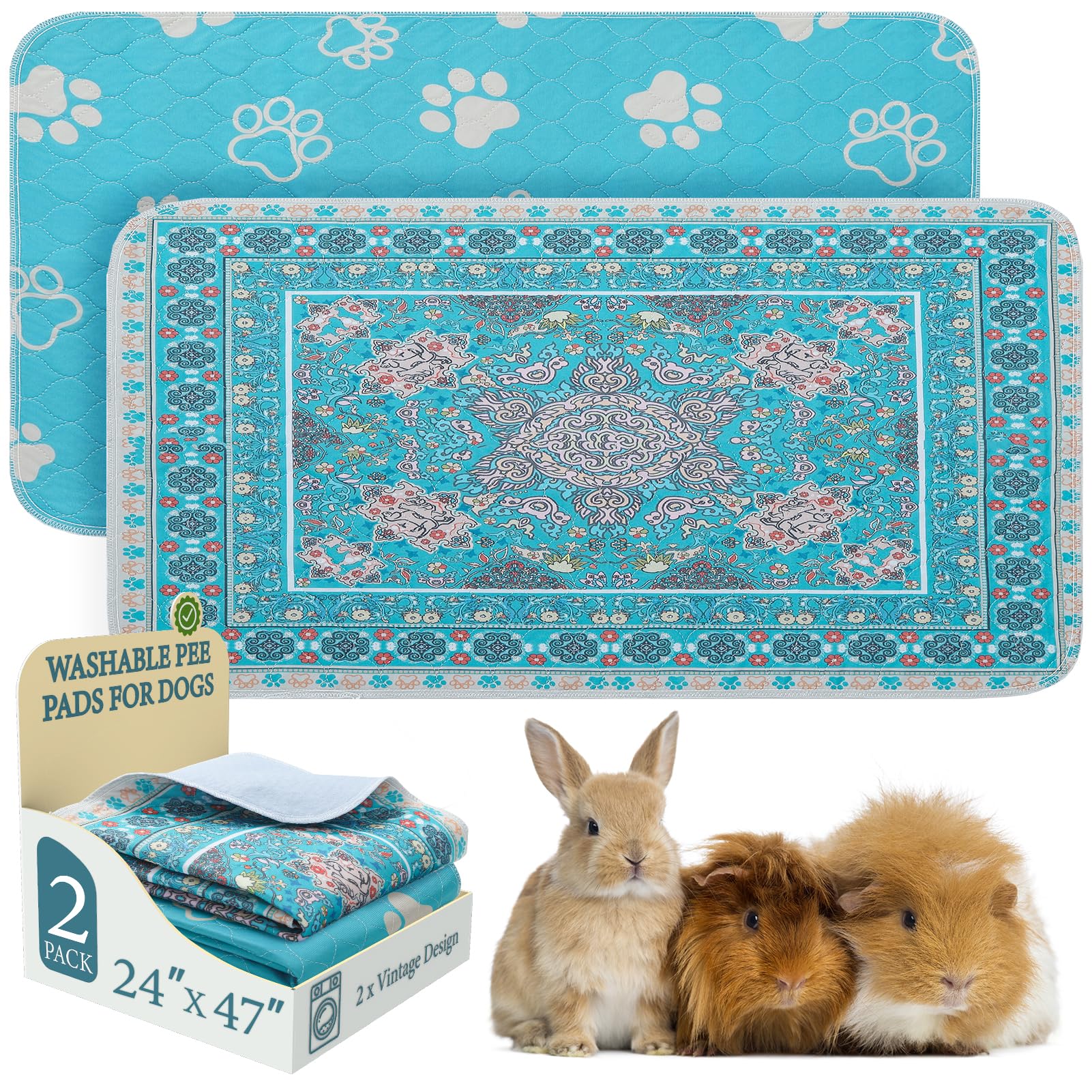 Homimp Guinea Pig Cage Liners 2 Pack Washable Pee Pads for Dogs Waterproof Leakproof Puppy Pee Pads Super