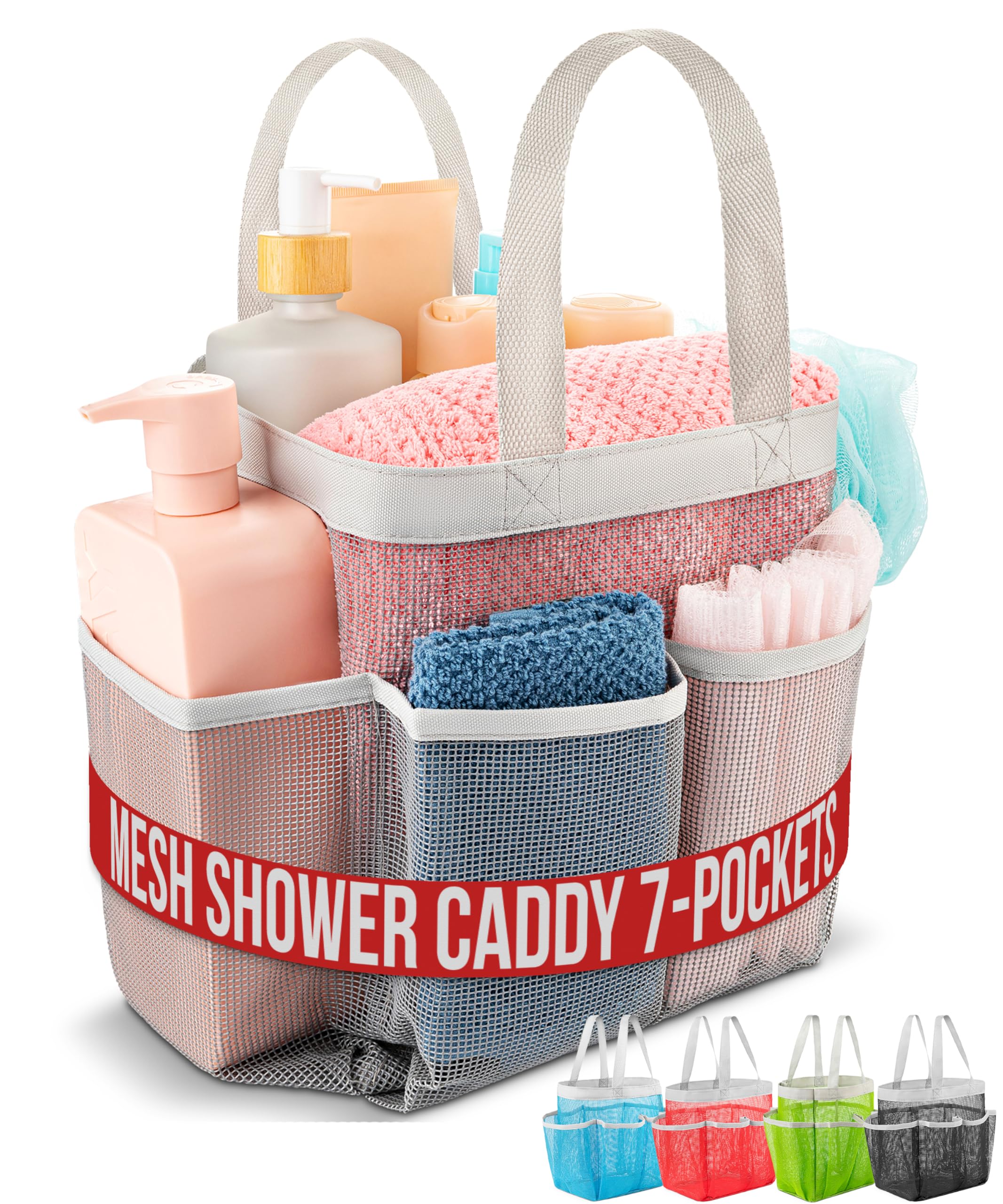 Handy Laundry Masirs Mesh Shower Caddy - 7 Pocket Portable Bathroom Organizer Tote for Travel Gym Dorm -