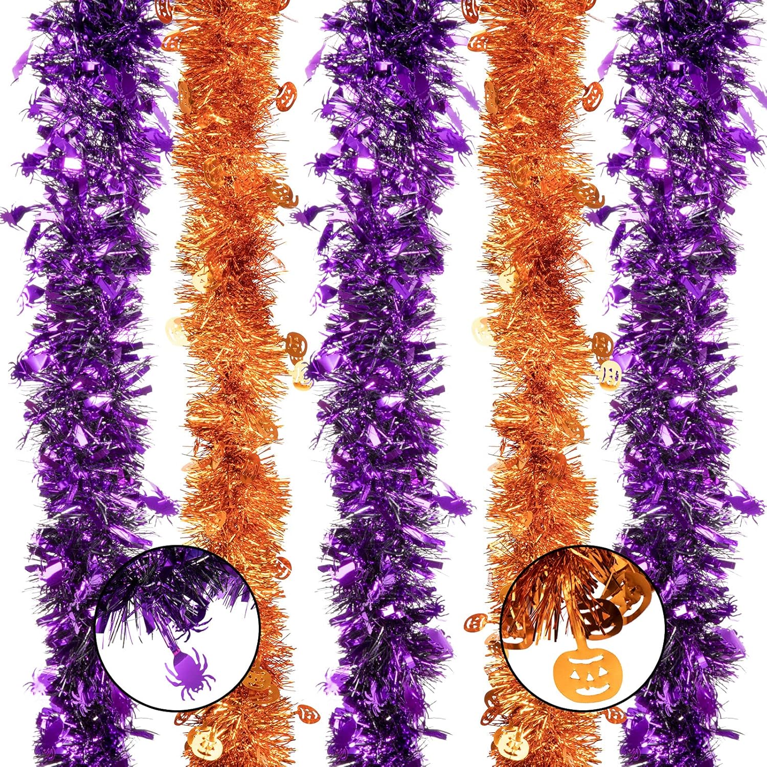 Whaline 4 Pieces 26Ft Halloween Tinsel Garland Orange