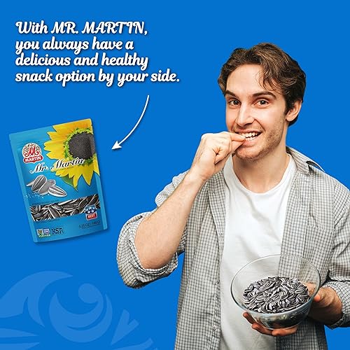 Miniatura 6 de MR. MARTIN Semillas de girasol recién tostadas, jumbo, crujientes, deliciosas, sin OMG, veganas y cetogénicas, aperitivo bajo en sodio, 5.25 onzas