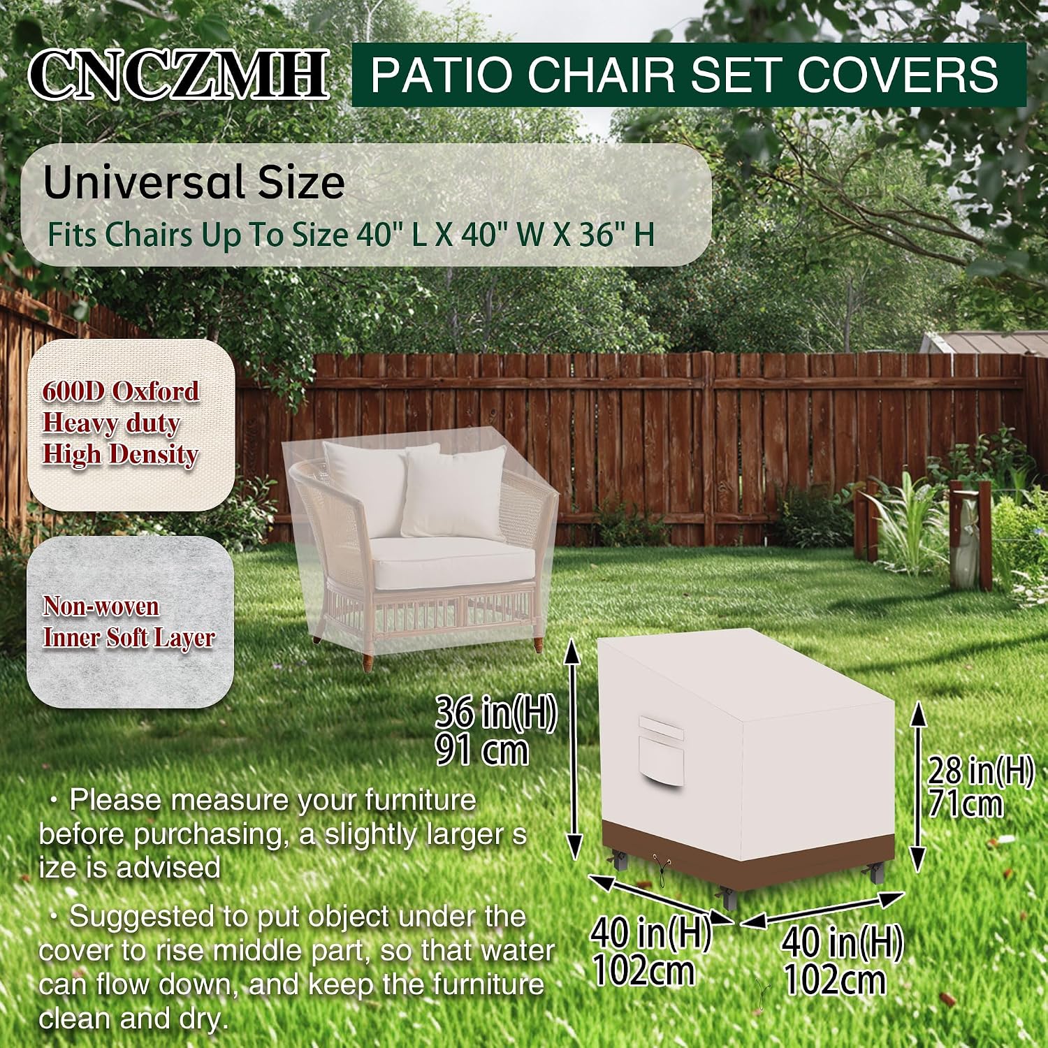 heavy duty patio chair covers waterproof outdoor, 2 pack 600d patio furniture covers for outdoor rocking swivel adirondack chairs, lounge deep seat 40'' w x 40''d x 28''h/ 36''h beige brown beige brown 40x40x28/36in 2pcs