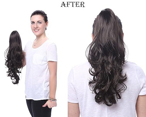 Miniatura 5 de Extensión de pelo Onedor, coleta sintética y rizada de 20 pulgadas con broche, 6.7 oz con broche de garra