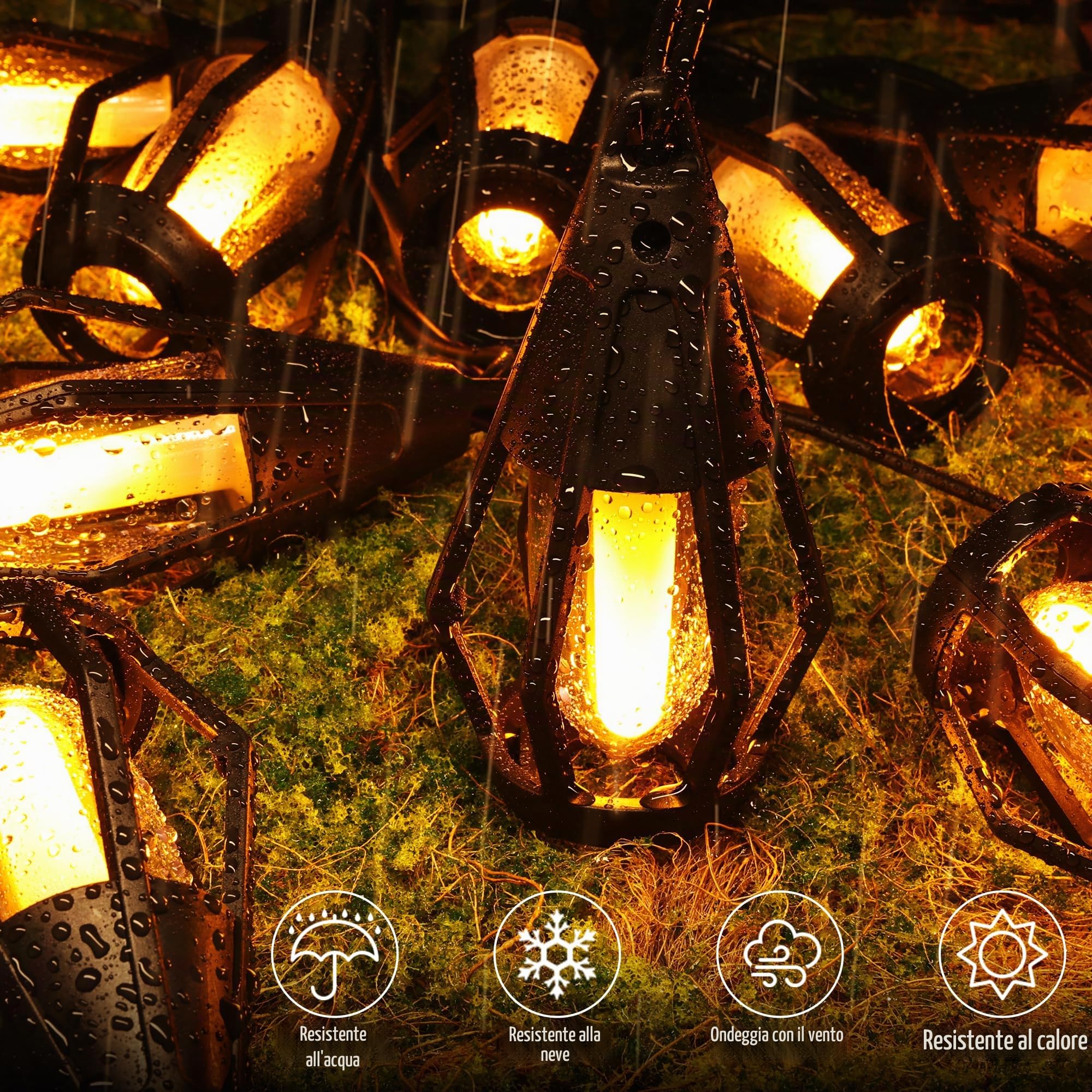Joomer Catena Luminosa Esterno Solare, 12.3m 15LED Luci da Esterno Giardino, Luci Solari Esterno con Effetto Fiamma Tremolante Realistico IP65 Impermeabili per Gazebo Terrazzo Albero Festa | Catena di luci solari per esterni, con fiamma, resistente alle i