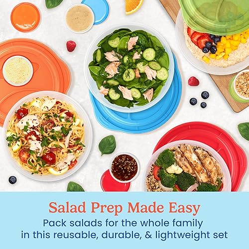 Miniatura 2 de EasyLunchboxes - Recipientes para ensalada - Cuenco reutilizable con vaso integrado a prueba de fugas para ensalada, pasta, cereales, arroz y más -