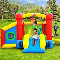 Vista 8 de Casa Inflable para Saltar, Castillo Hinchable con Tobogán y Soplador, Brincolín para Niños con Alberca de Pelotas