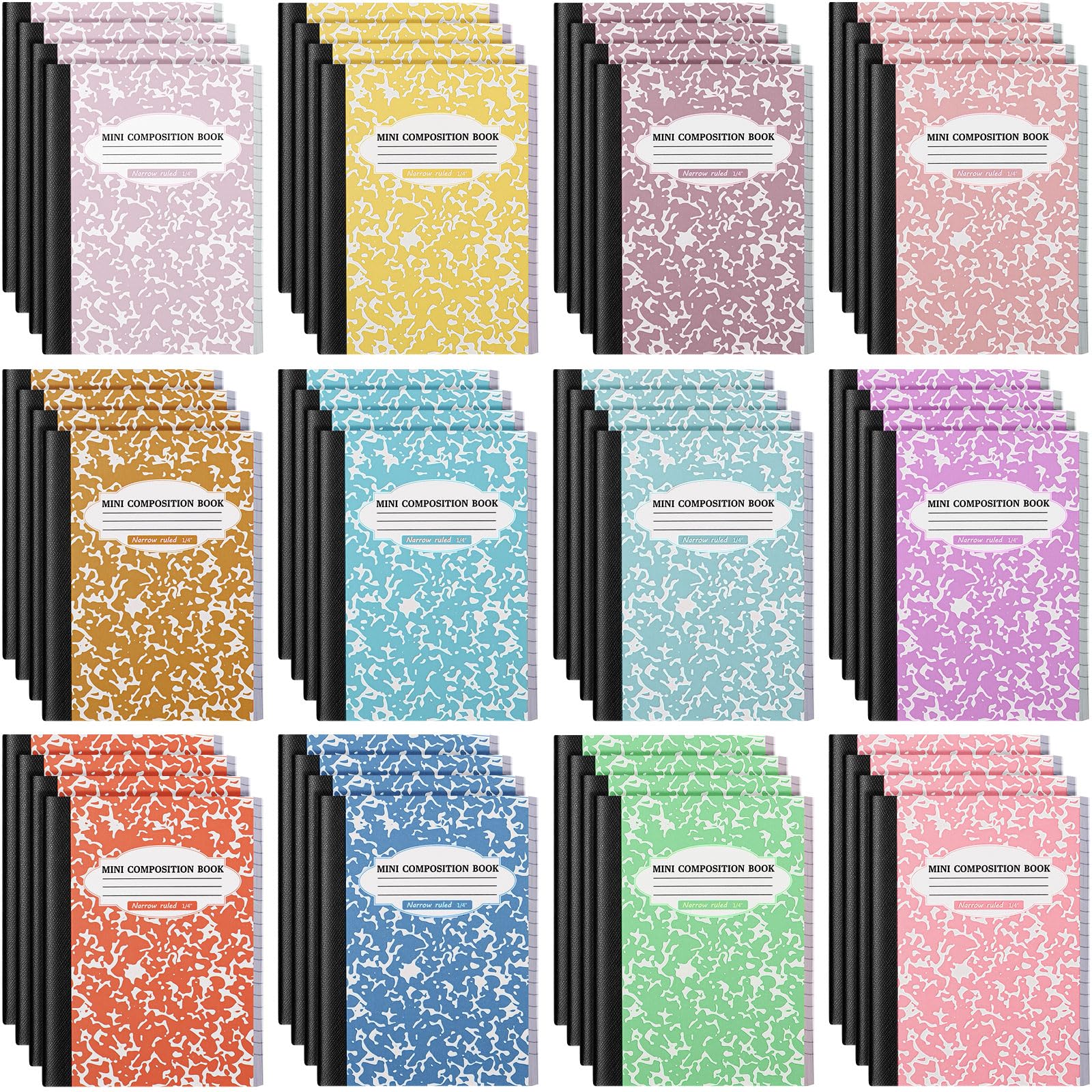 Colarr Confezione da 48 mini quaderni per composizione, copertine in marmo assortite, 11,4 x 8,1 cm, a righe strette, mini quaderni in marmo per bambini, università, scuola, ufficio, 120 pagine (60