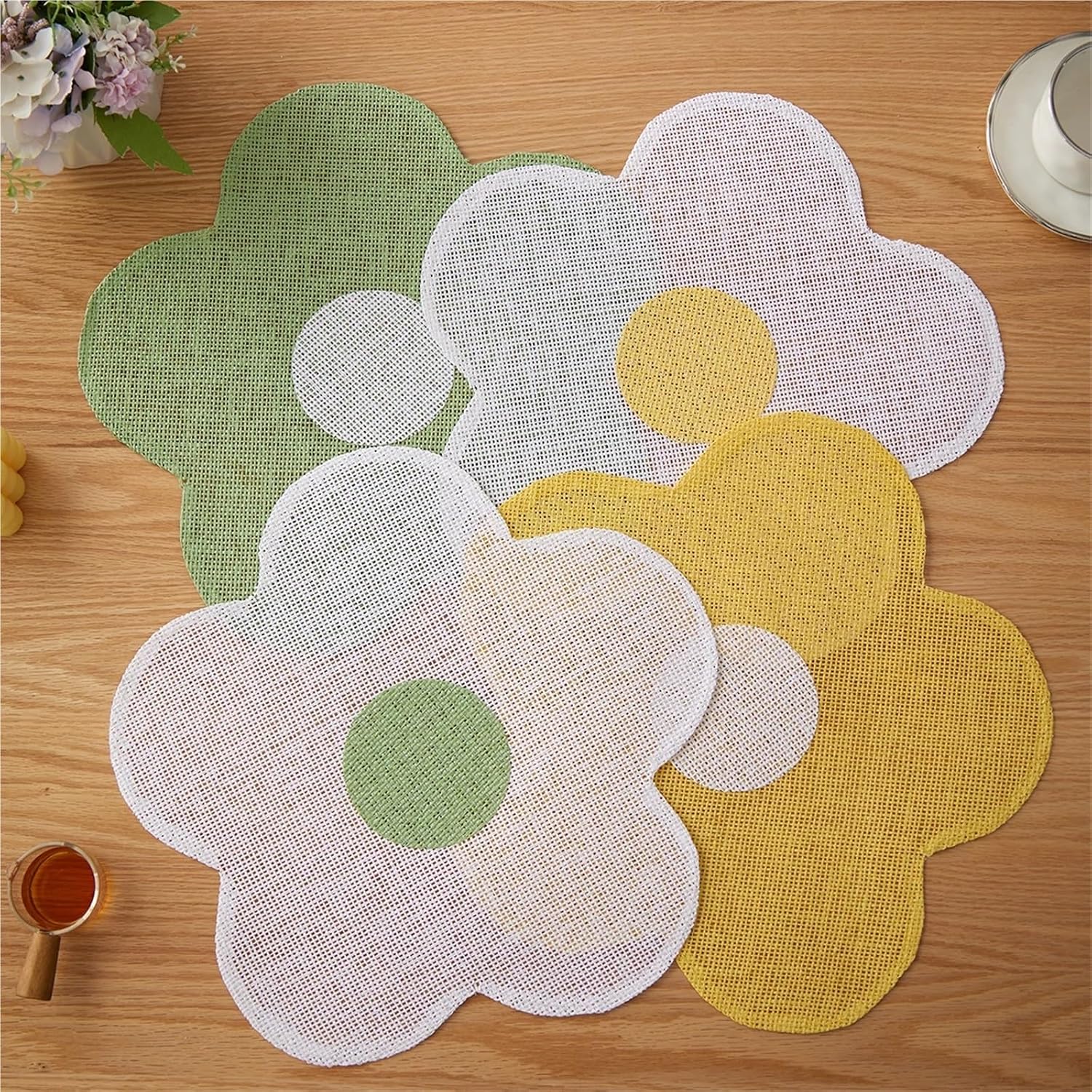 4Pcs Flower Paper Placemats Colorful Table Mat Party Decorations Summer Placemats for Dining Table Home(Green)