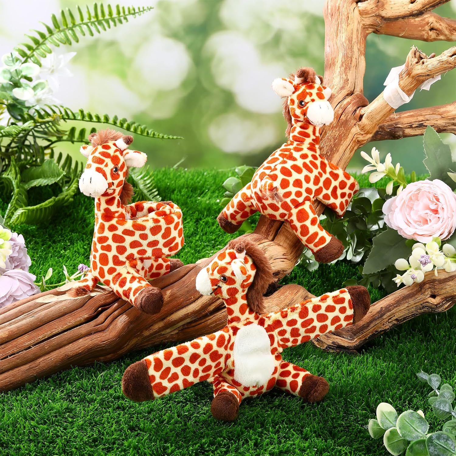 Vinsot 6 Pcs Giraffe Stuffed Animal Slap Bracelet for Animals Slap Bracelets Bulk Giraffe Wrist Band Fluffy Animal Magnetic Snap Wearable Back to Gifts for