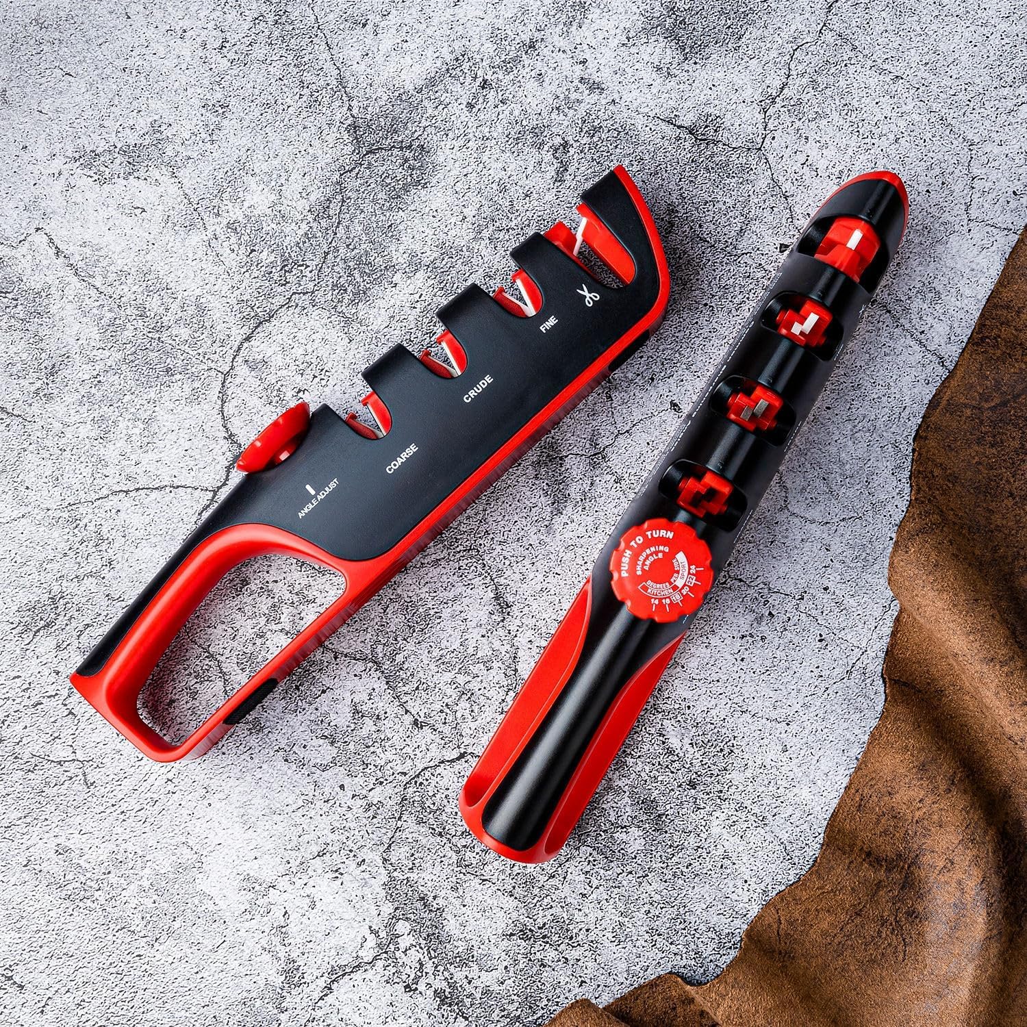 4-in-1 Manual Knife Sharpener – Best Kitchen Knife Sharpener with Tungsten Carbide & Ceramic Stones for All Knives & Scissors | Non-Slip, Adjustable Angle, Knife Sharpening Kit for Home Chefs