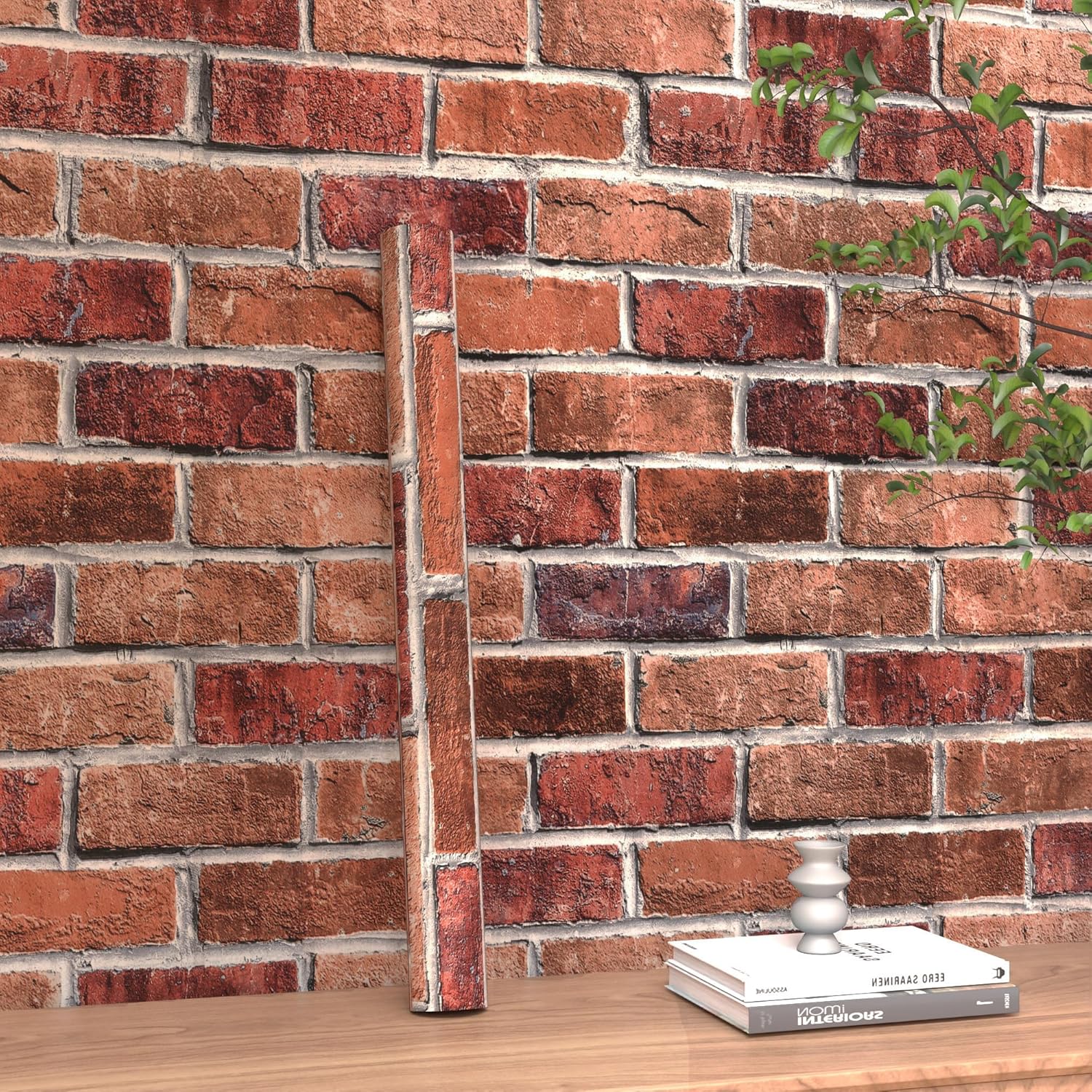 Rugreat Red Brick Peel and Stick Wallpaper Faux Brick Contact Paper for Cabinets Self Adhesive Removable Wallpaper for Backsplash Waterproof Textured Contact Paper for Fireplace Vinyl 17.3inW 393inL