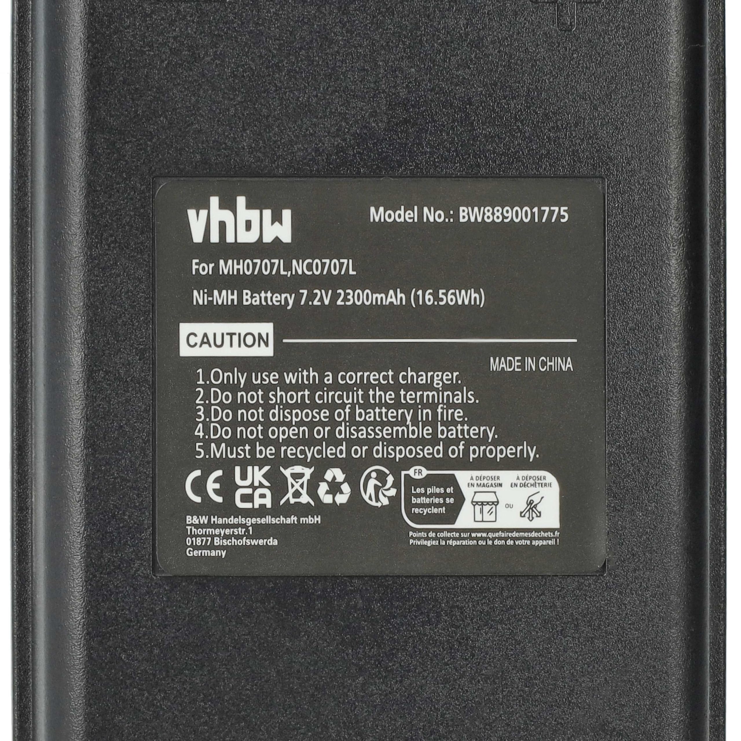vhbw Batería reemplaza Autec MH0707L, NC0707L para Mando a Distancia Industrial (2300 mAh, 7,2 V, NiMH) - Negro