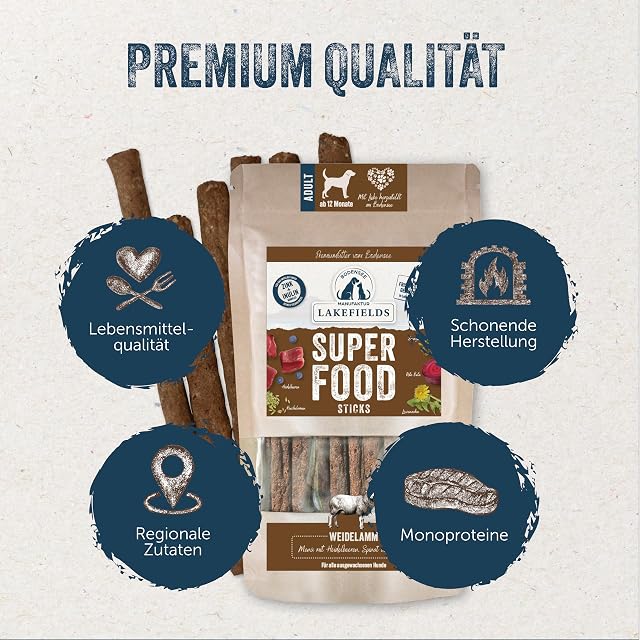 Foto 2 de 5 de Lakefields Superfood - Palitos para perros (61 % carne, 130 g, sin cereales y ricos en nutrientes, arándanos…
