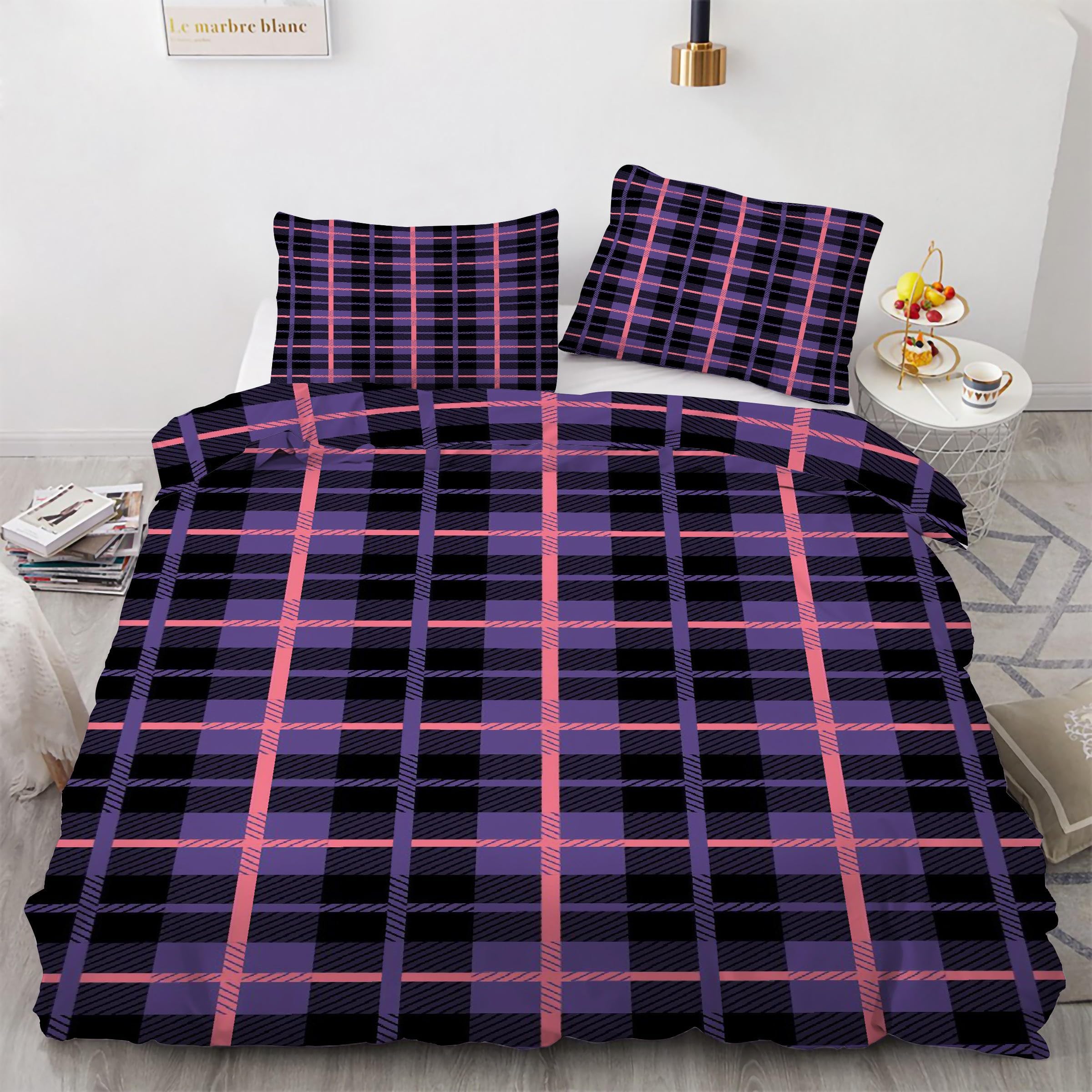 Housse de couette en microfibre douce violette 90x190 parure de lit simple treillis