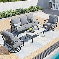 Vista 14 de Juego de muebles de patio, 4 piezas de muebles modernos de metal para exteriores, sofá de 3 plazas, 2 sillas mecedoras, mesa de centro y cojín extra