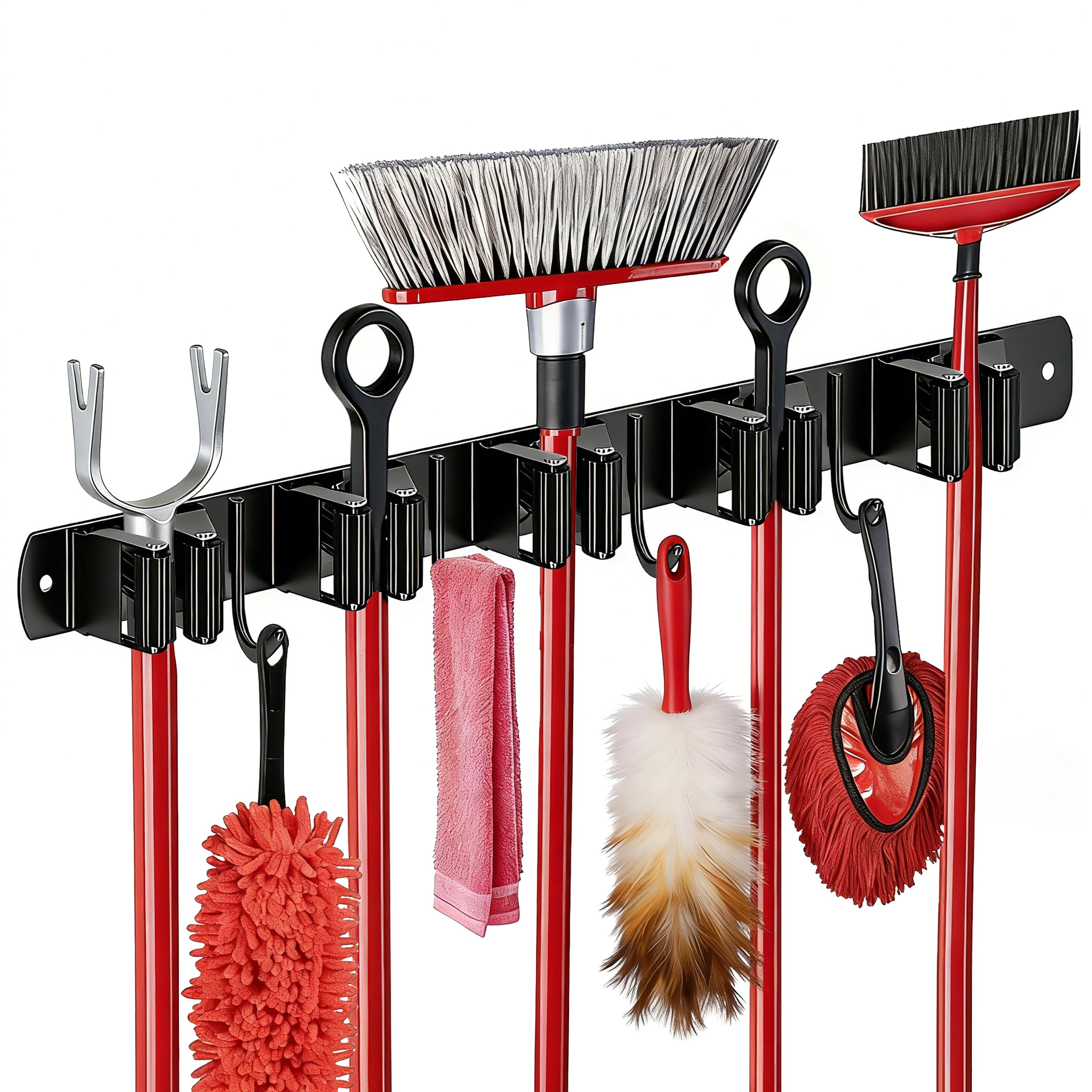 Zenitize Broom & Mop Wall Mount - 5 Racks & 4 Hooks -1