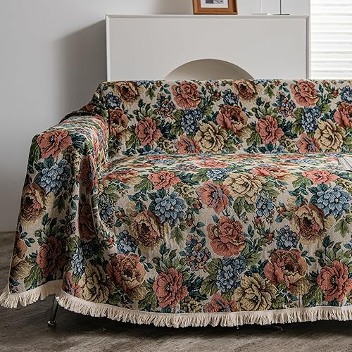 Miniatura 27 de vctops Fundas de sofá jacquard vintage para sofá seccional, patrón geométrico con flecos, protector de sofá para perros, loveseat futón funda en